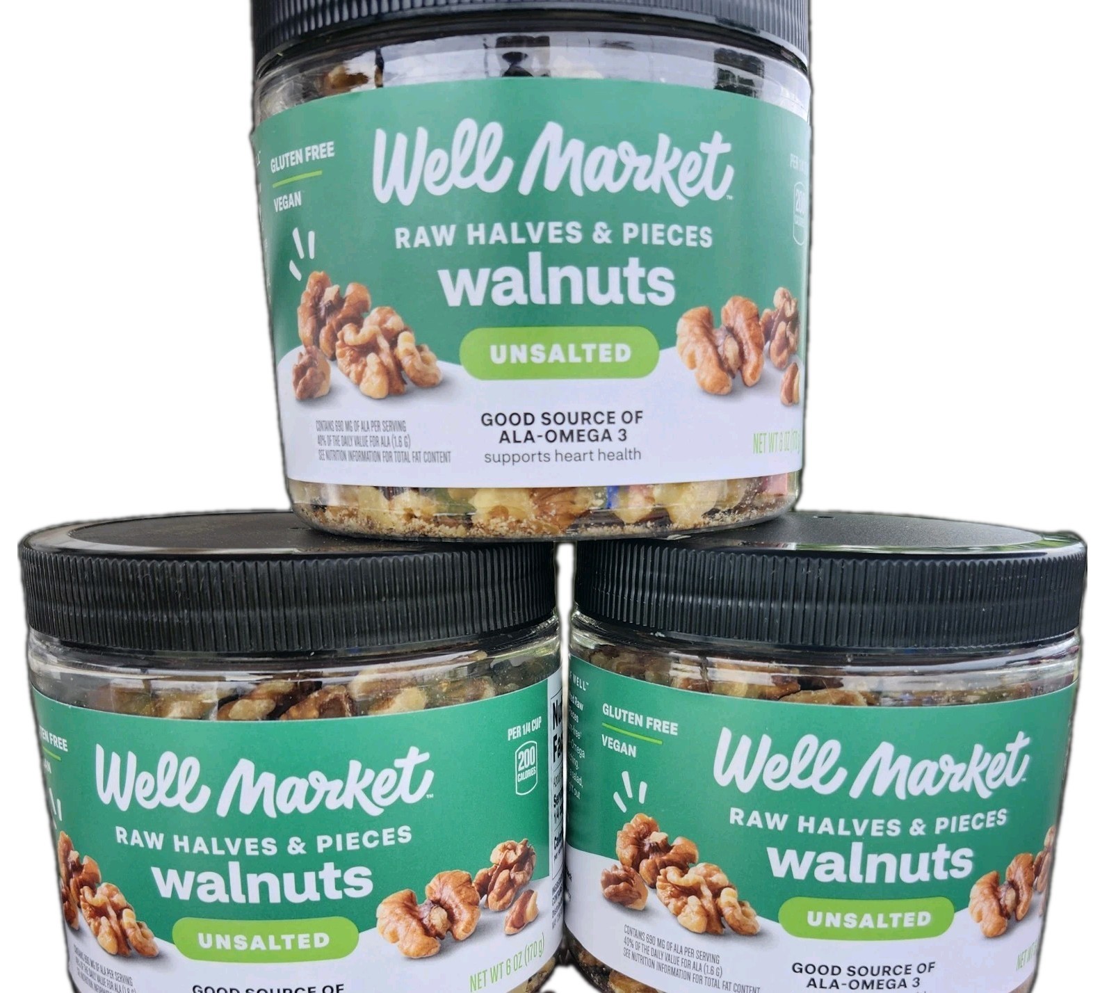 3 WELL MARKET WALNUT RAW HALVES & PIECES FREE SHIPPING USA EXP DATE: 1/2027