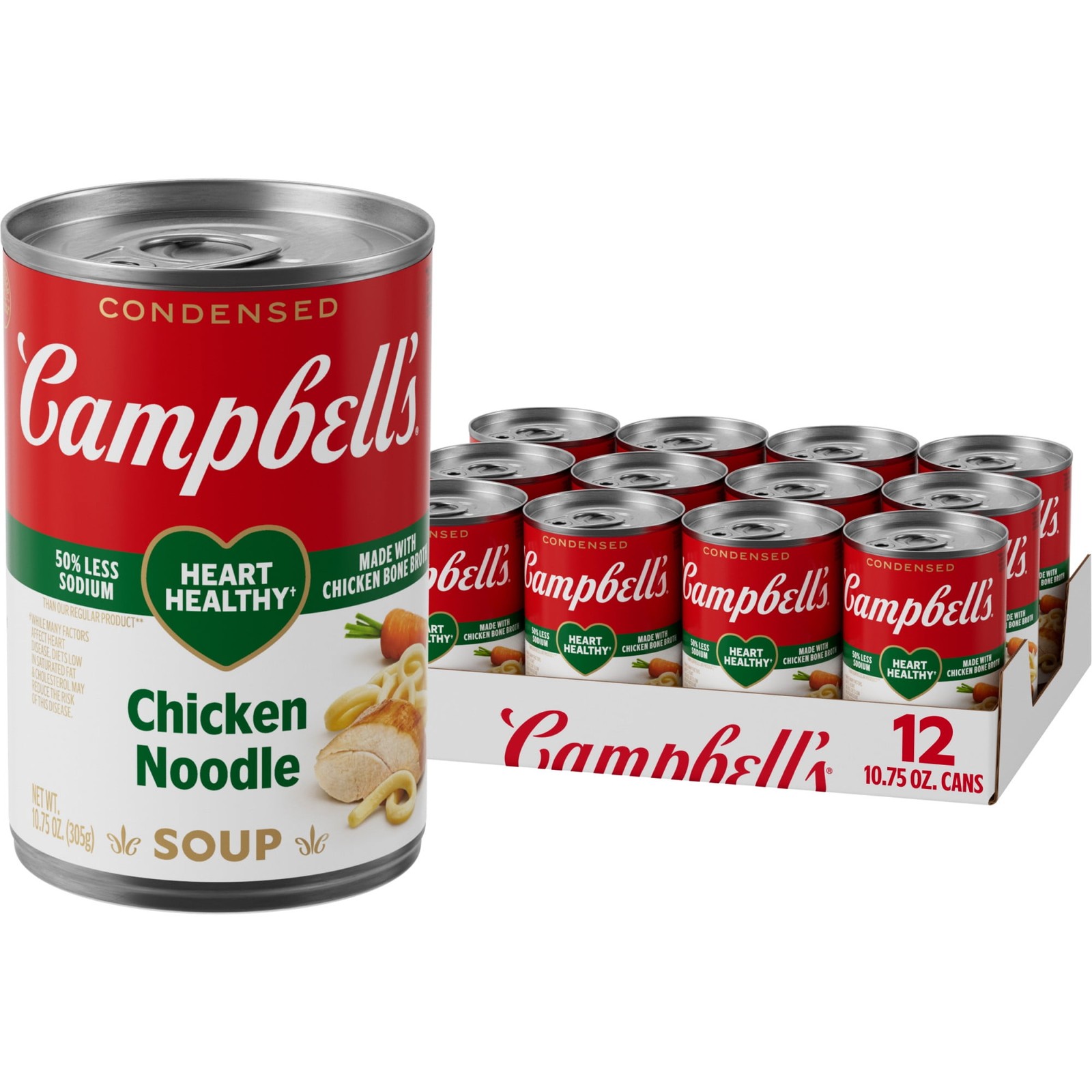 (12 pack) Campbell’s Condensed Heart Healthy Chicken Noodle Soup, 10.75 oz Can