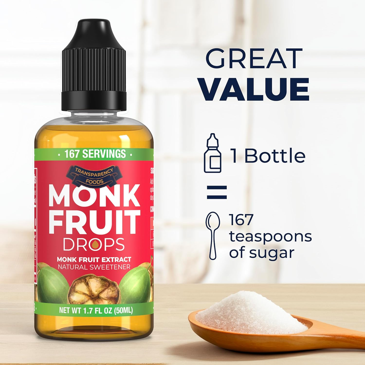 Monk Fruit Extract (6 Drops = 1 Tsp of Sugar) Zero 1.7 Fl Oz (Pack 1)
