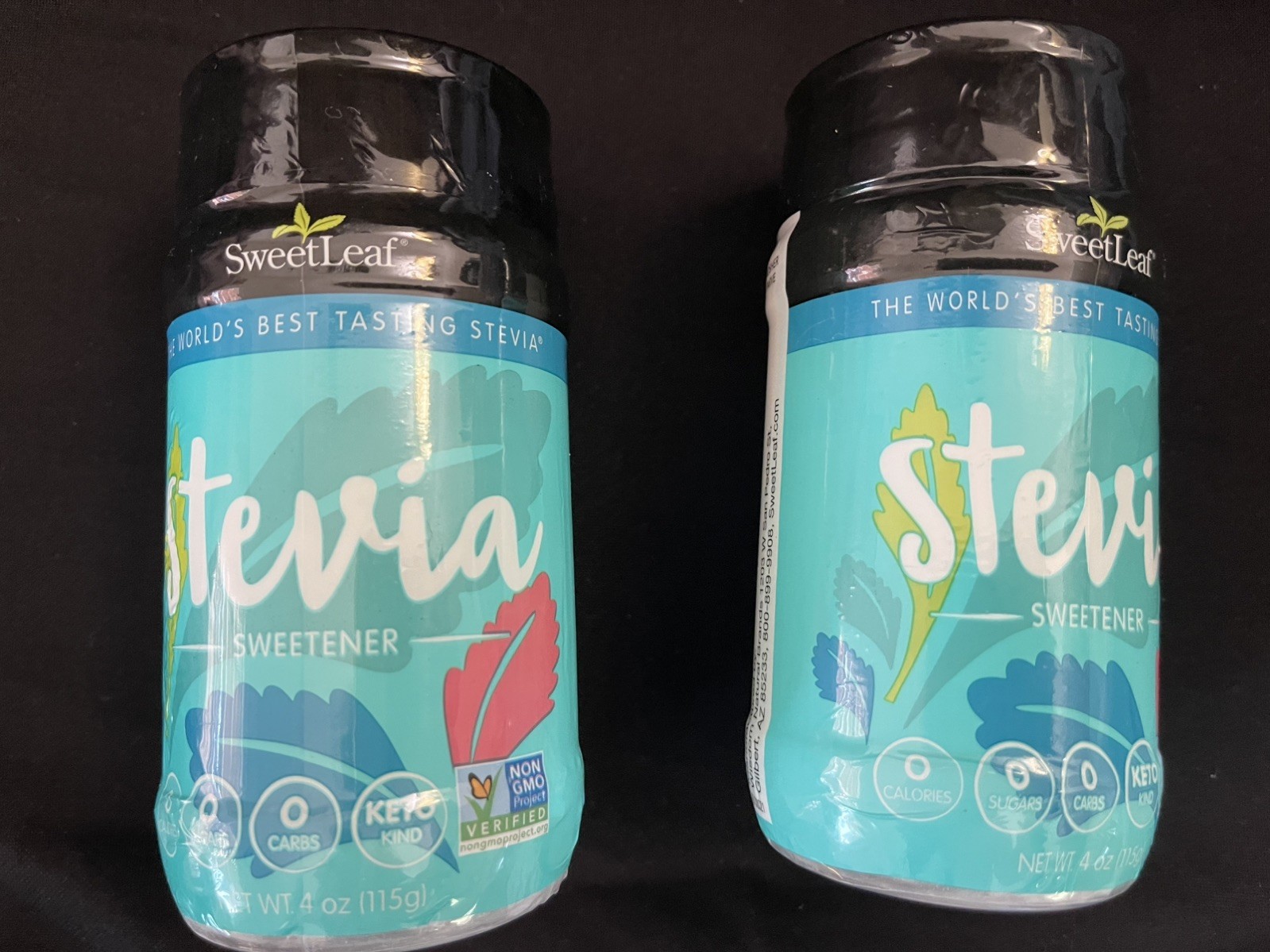 2 NEW STEVIA SWEETLEAF LARGE 4 OZ POWDER SHAKERS 0 CAL. EXP. 12/2029