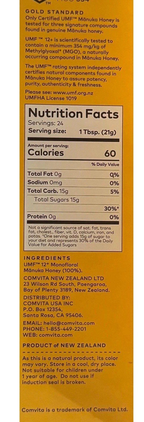 Comvita New Zealand Manuka Honey Certified UMF 12+ MGO 354+ 17.6 OZ Exp 09/2028