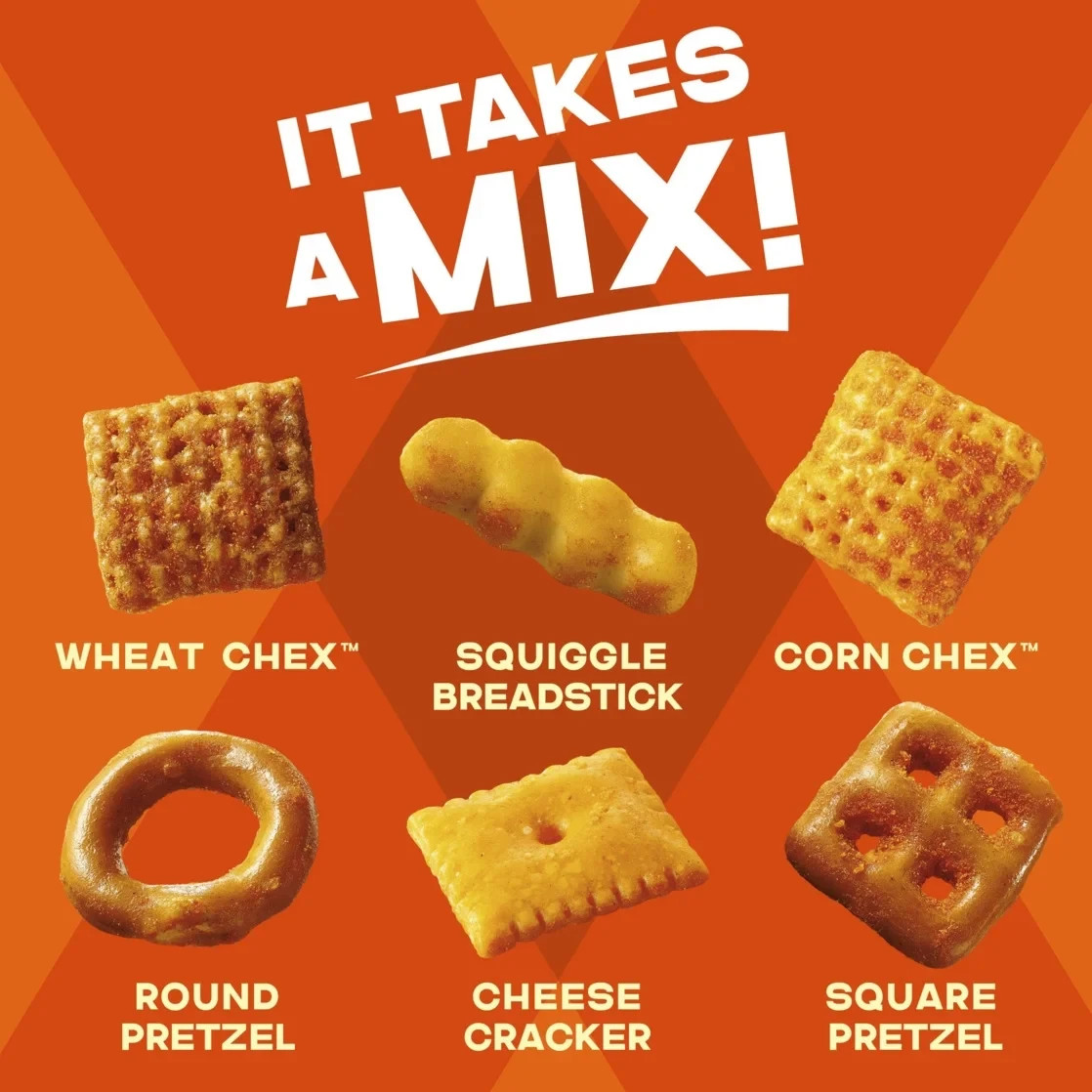 Chex Mix Cheddar Savory Snack Mix, Salty Snacks Tub, 20 oz