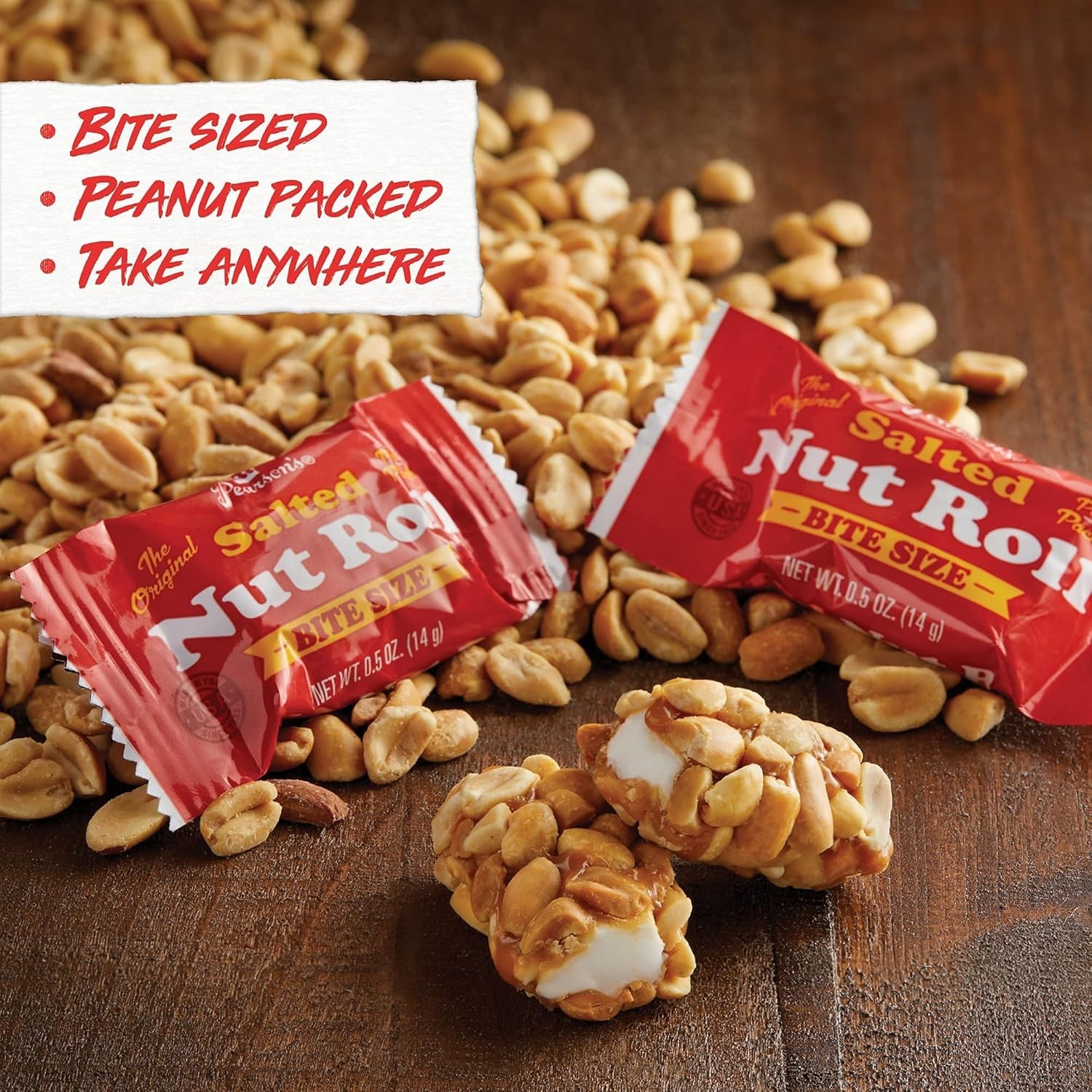 Pearsons Bite-size Salted Nut Roll Candy Bars| Loaded with Crunchy Roasted Pean