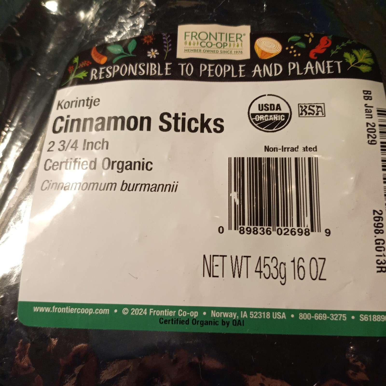 New Frontier Coop Organic Cinnamon Burmannii, 16 oz (453 g) 1 LB JAN 2029