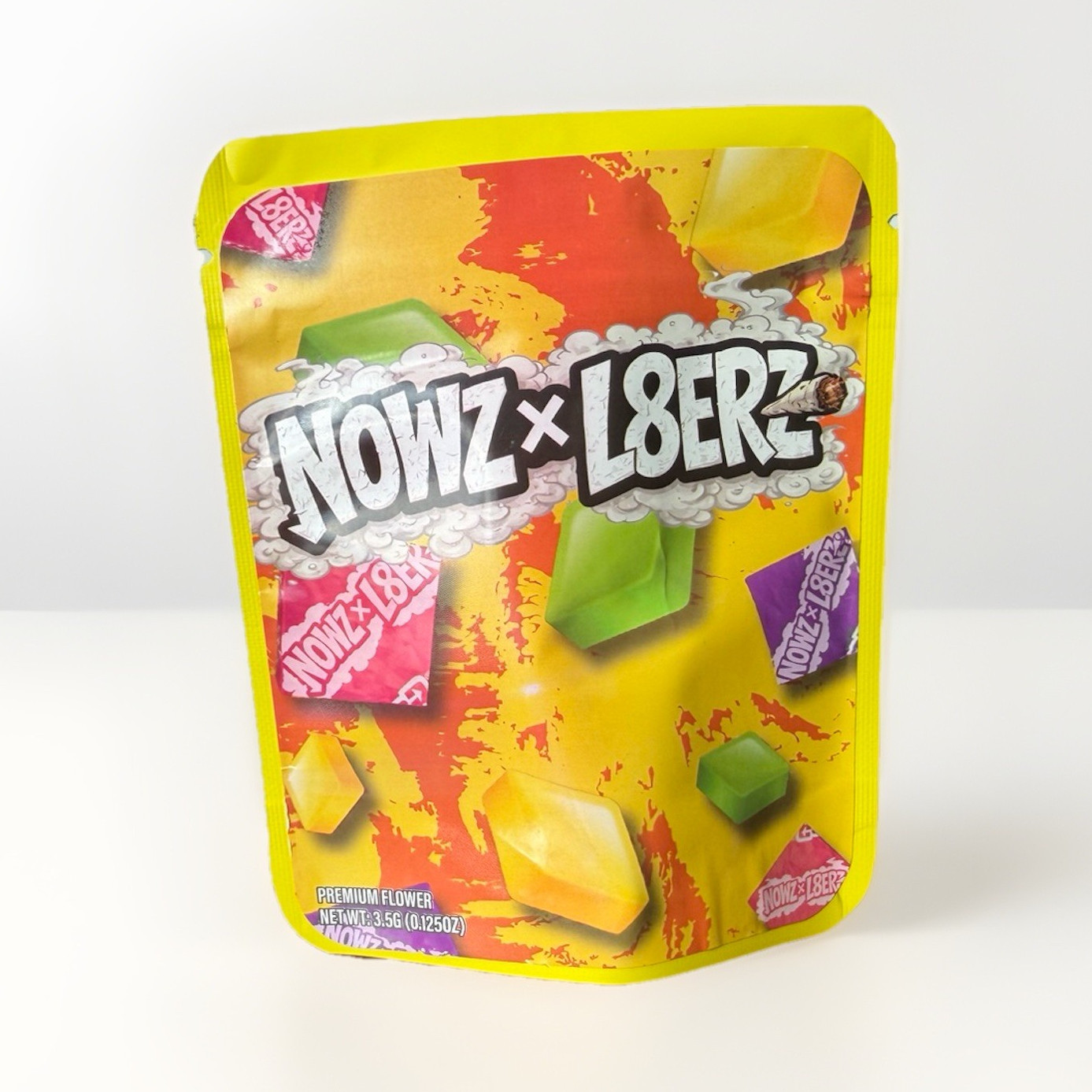 32 pcs – 3.5g Nowz x L8erz Candy Mylar Stand up Sticker Bags Thick Sealable