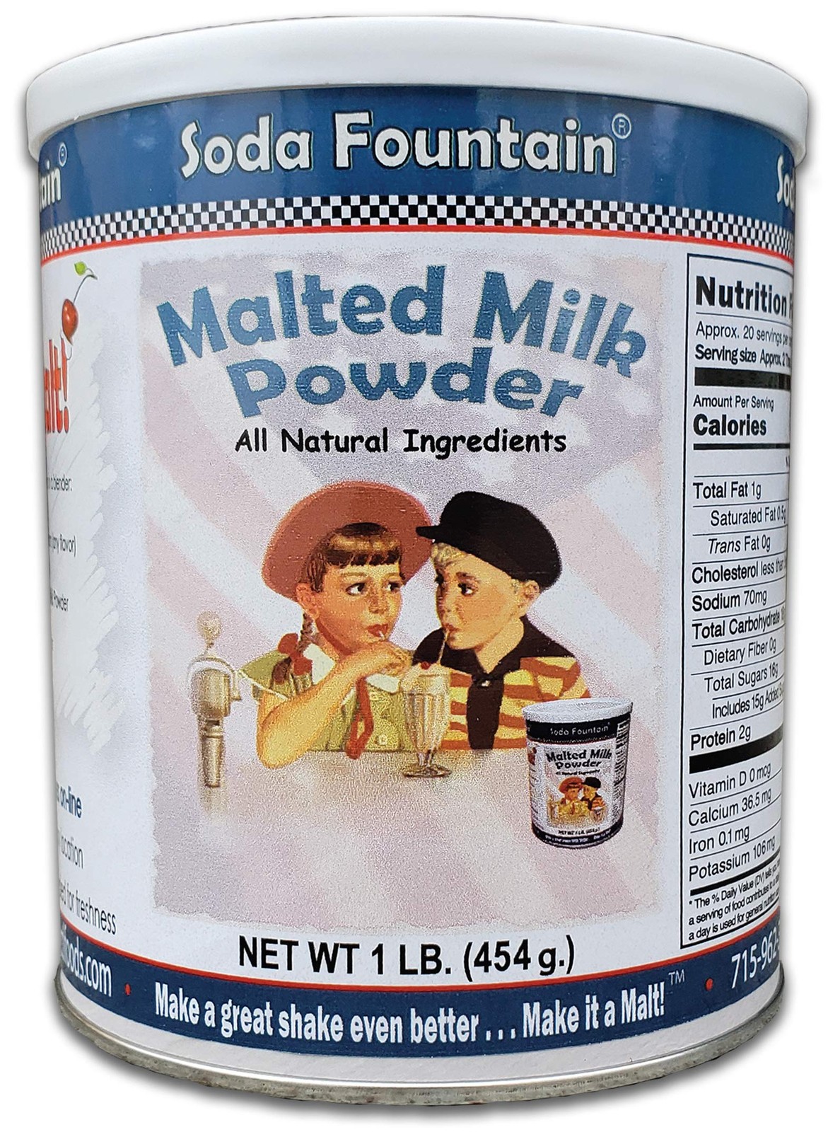 Soda Fountain Malted Milk Powder 1 lb. Canister – Malt 16 Ounce (Pack of 1)