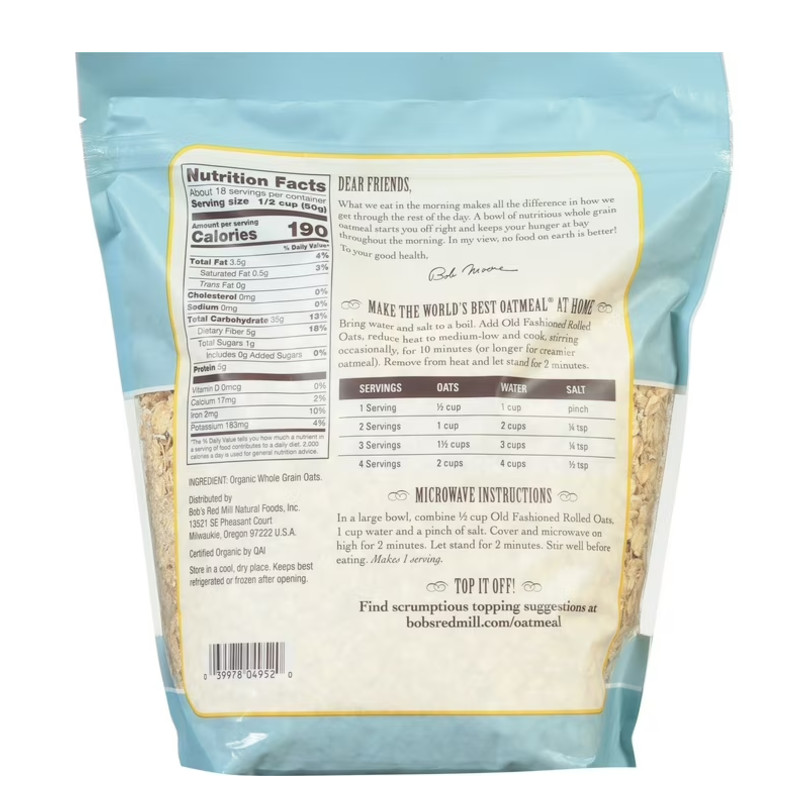 Bob’s Red Mill, Old Fashioned Rolled Oats, Organic, 32 oz (2 PACK)