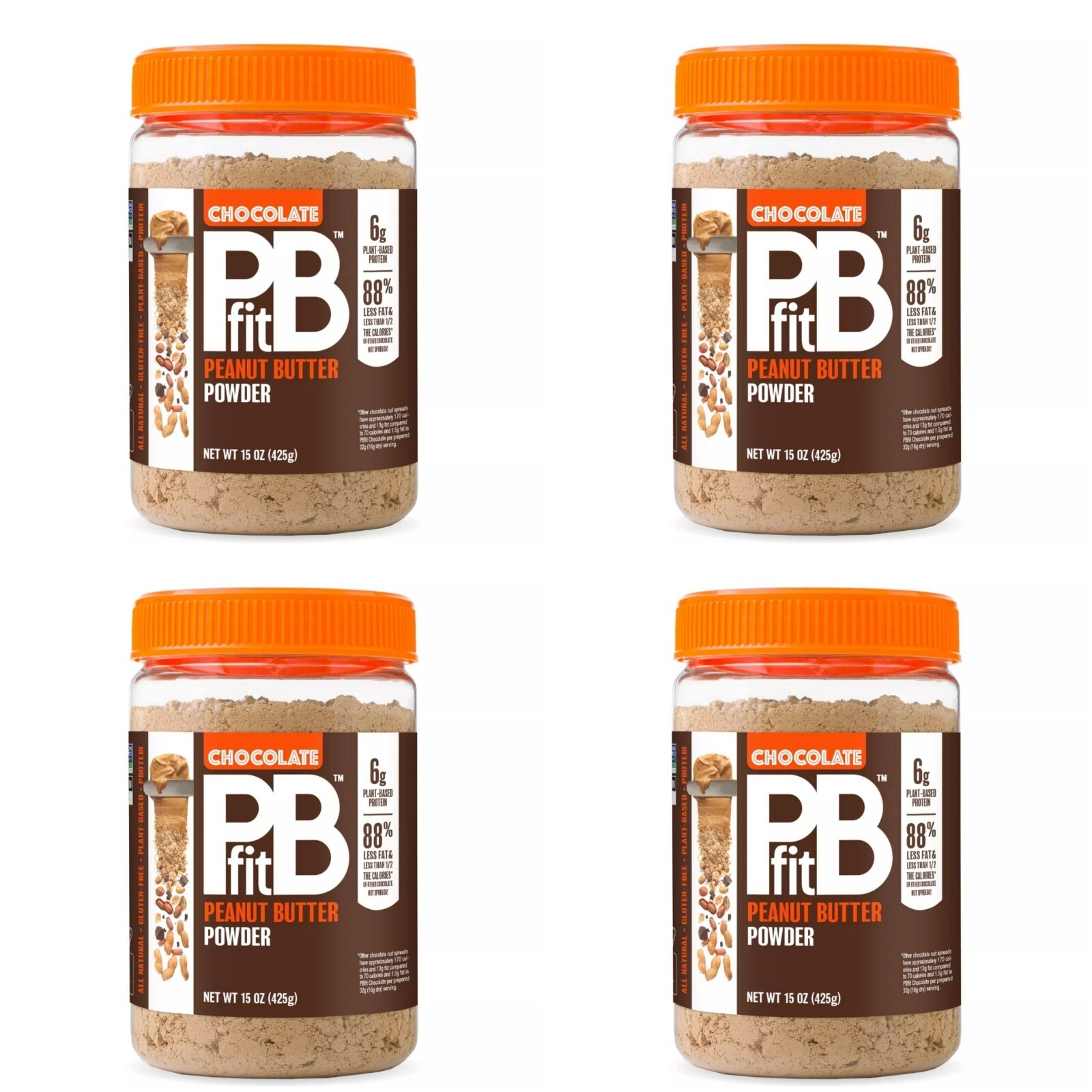 (Lot of 4) Better Body Foods Chocolate PB Fit Peanut Butter Powder 15oz
