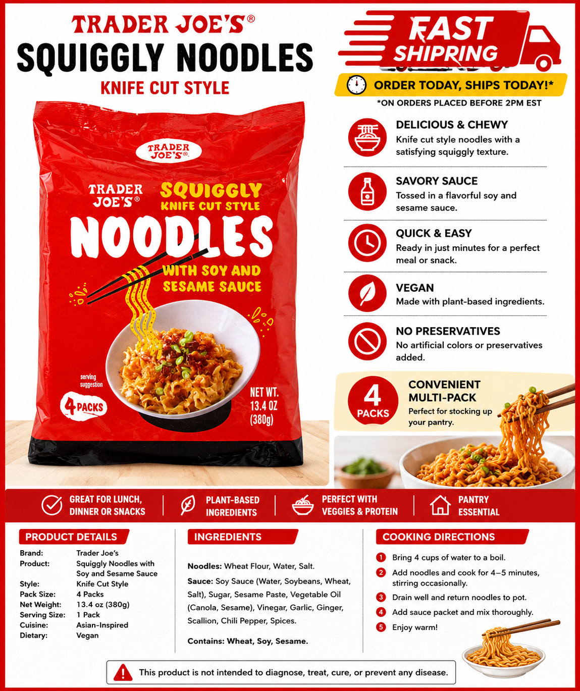 TRADER JOE’S Squiggly Knife Cut Style Noodles 13.4Oz