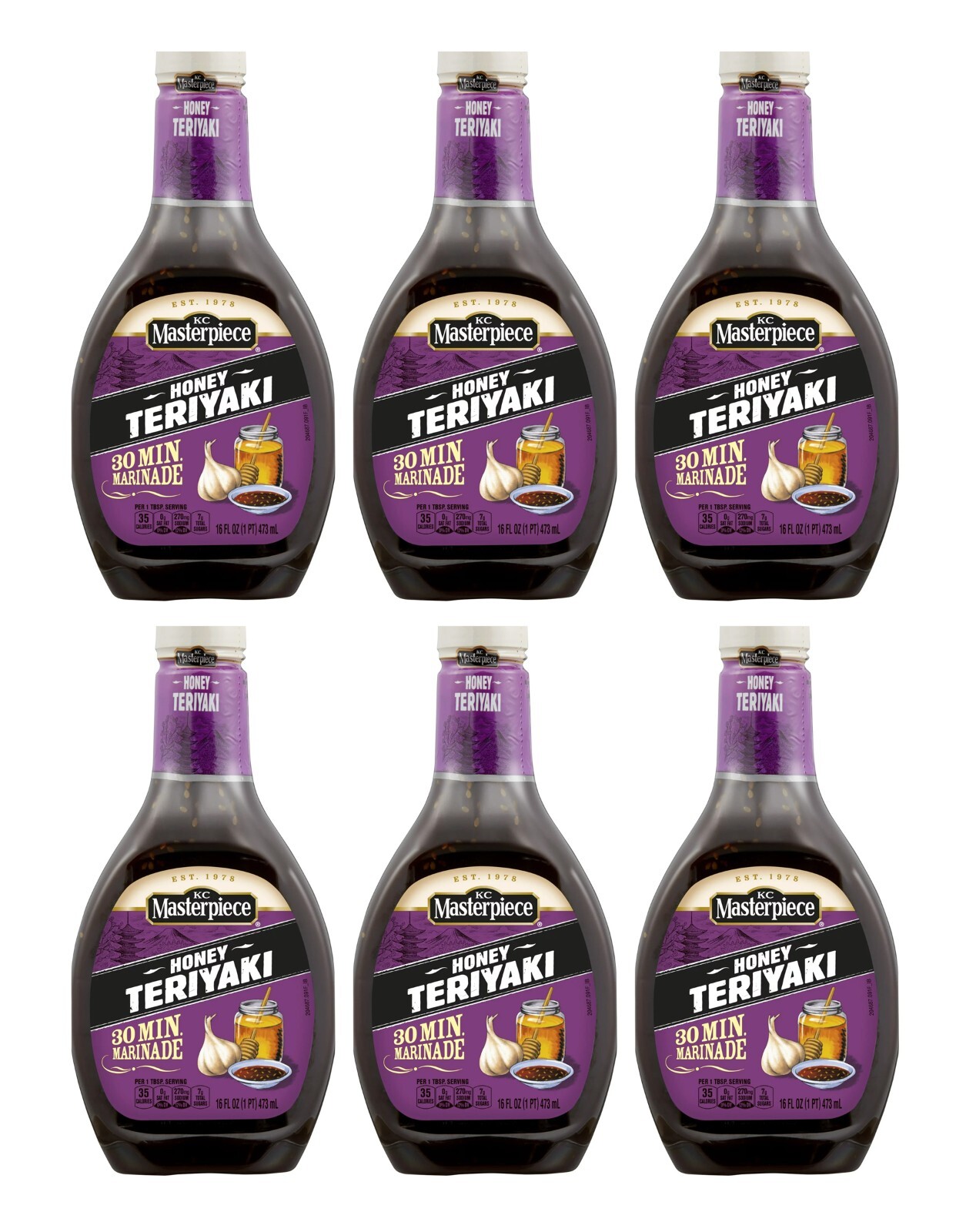 6 Bottles KC Masterpiece Honey Teriyaki Marinade Sesame & Spices Size 16 oz 6-pk