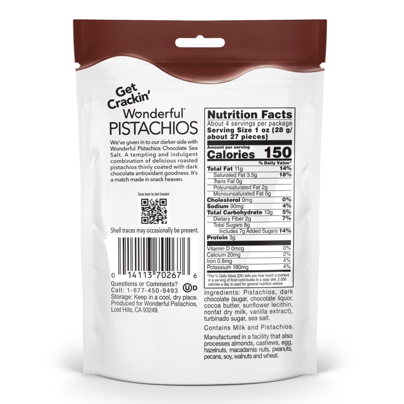 Wonderful Pistachios Chocolate Sea Salt, 4 Ounce Resealable Bag-free shipping