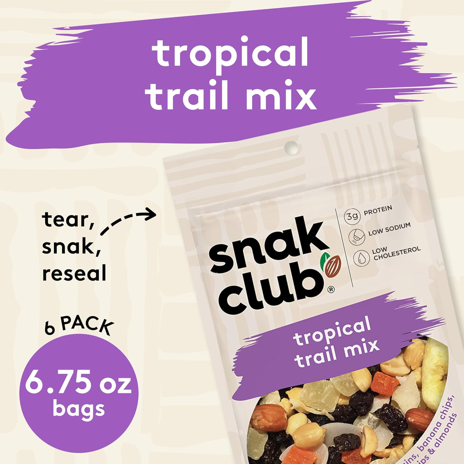 Tropical Trail Mix with Peanuts, Dried Papaya, Raisins, Banana Chips, Dried Pine
