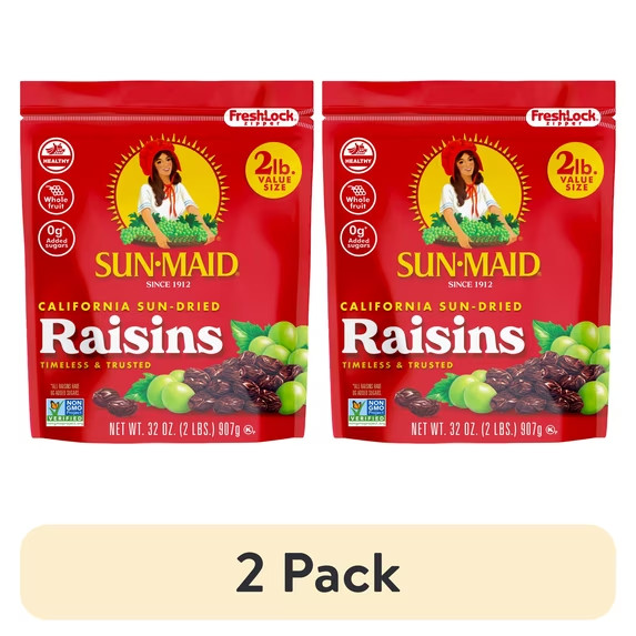 Sun-Maid California Sun-Dried Raisins – (2 Pack) 32 Oz Resealable Bag – Dried F
