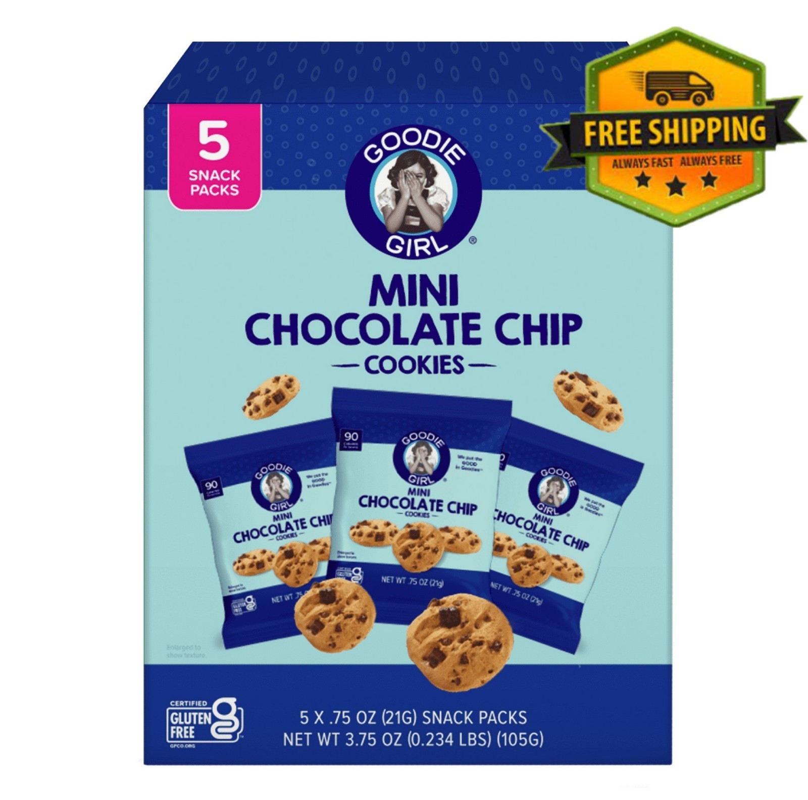 Goodie Girl Gluten Free Chocolate Chip Mini Cookies Snack Packs 0.75 oz 5ct