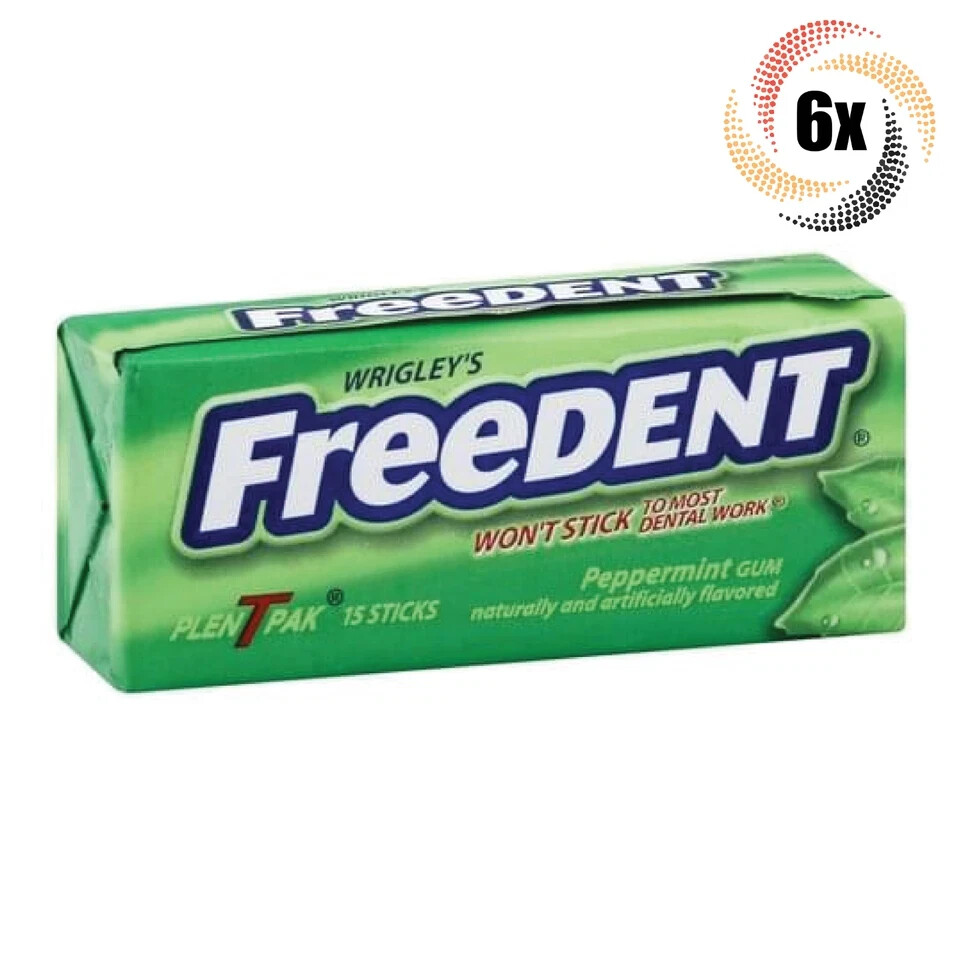 6x Packs Wrigley’s Freedent Peppermint Gum – 15 Sticks Per Pack