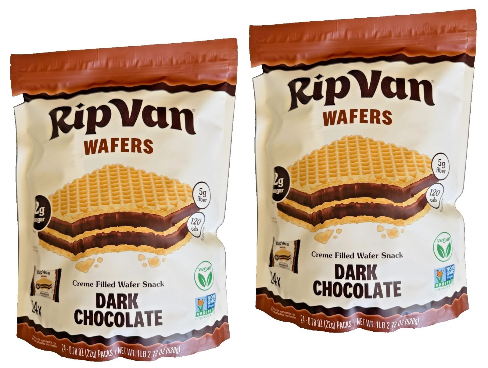2-PACK Rip Van Dark Chocolate Creme Filled Wafers, Low Sugar 24 packets per bag