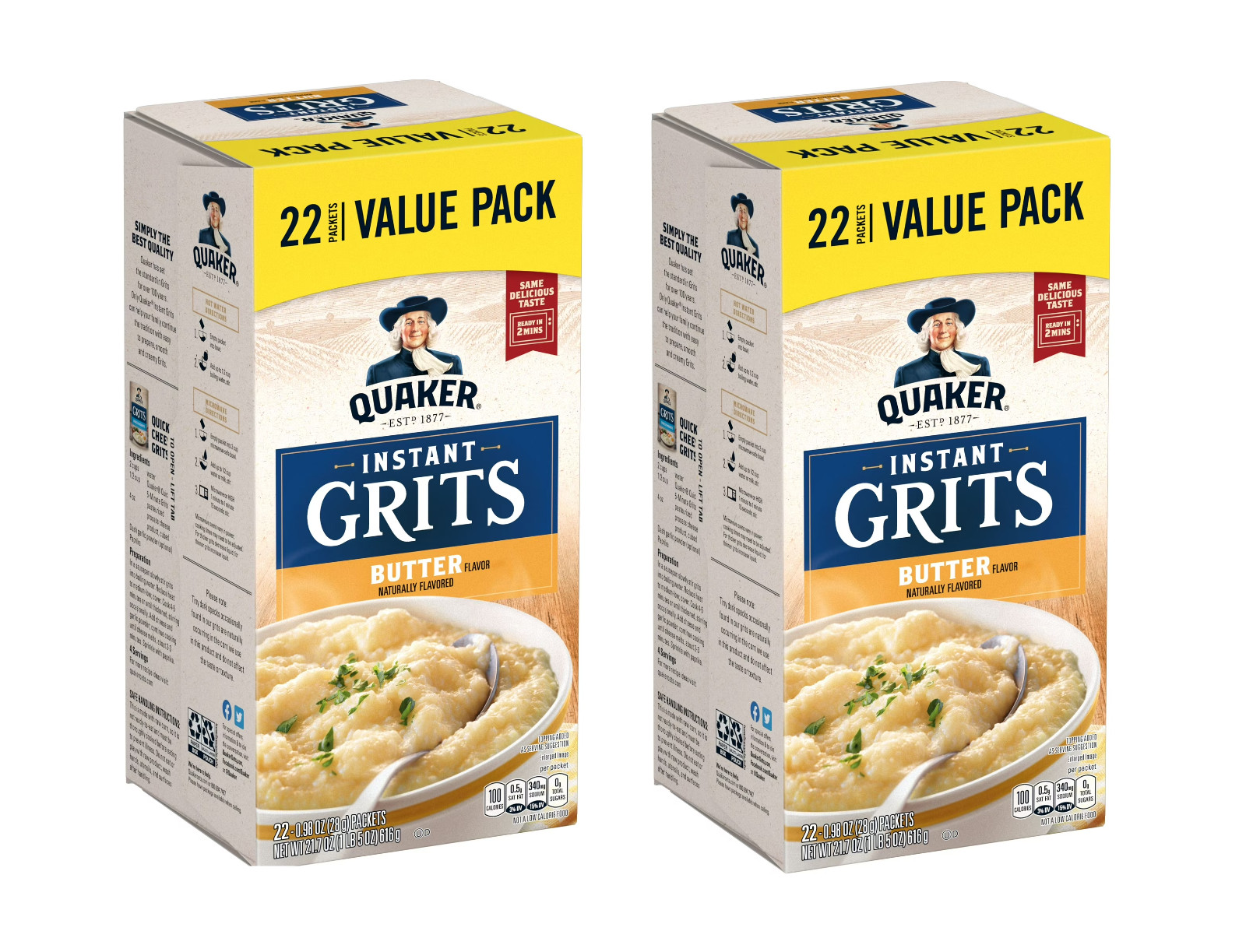 (Pack of 2) New Quaker, Instant Grits Value Pack, Butter, 0.98 oz, 22 count