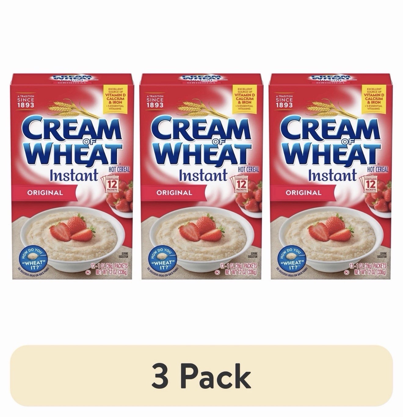 Cream of Wheat Instant Hot Cereal, Original , 12 Packets (12 Oz) x3 Boxes