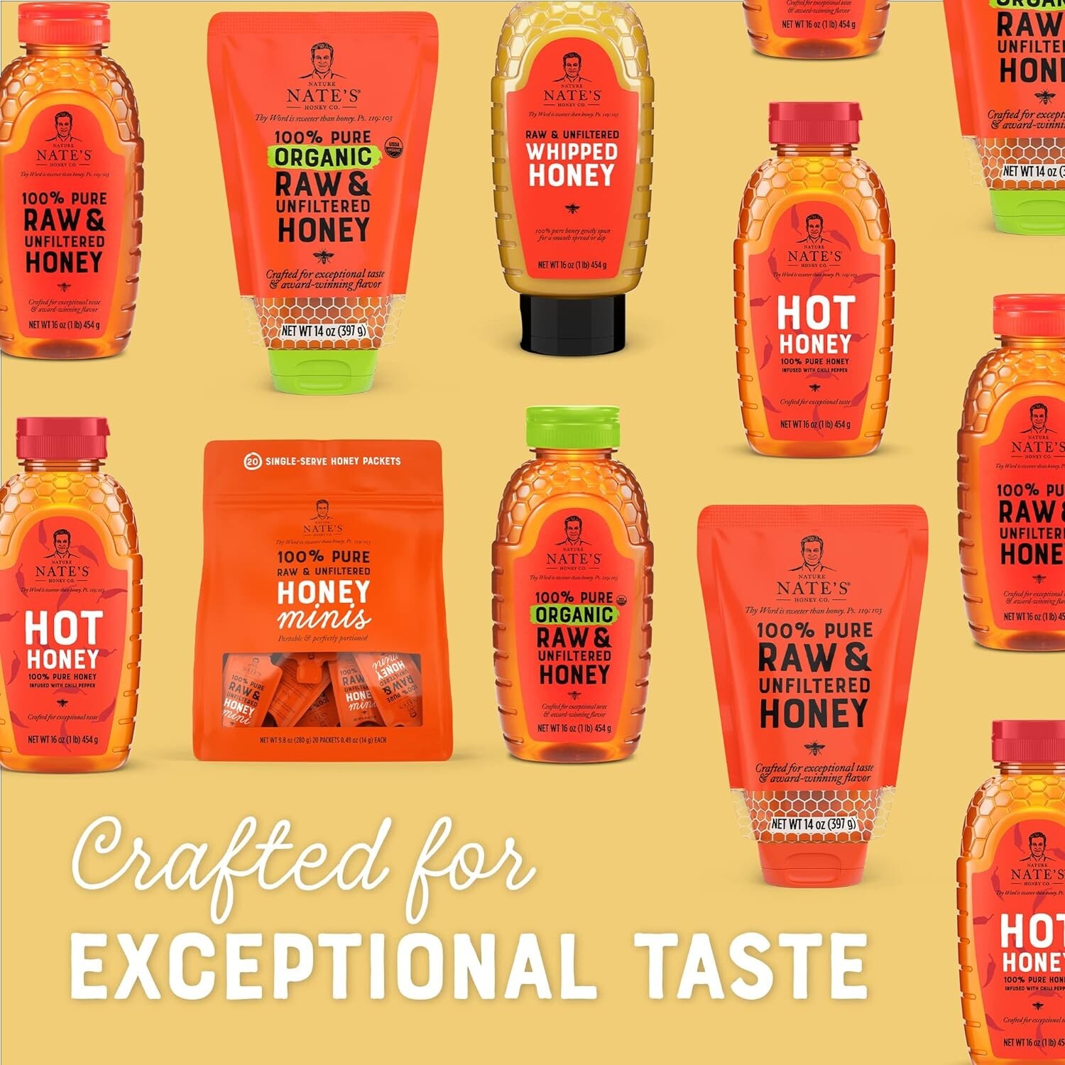 Nate’S 100% Pure, Raw & Unfiltered Honey – Award-Winning Taste, 16Oz. Squeeze Bo