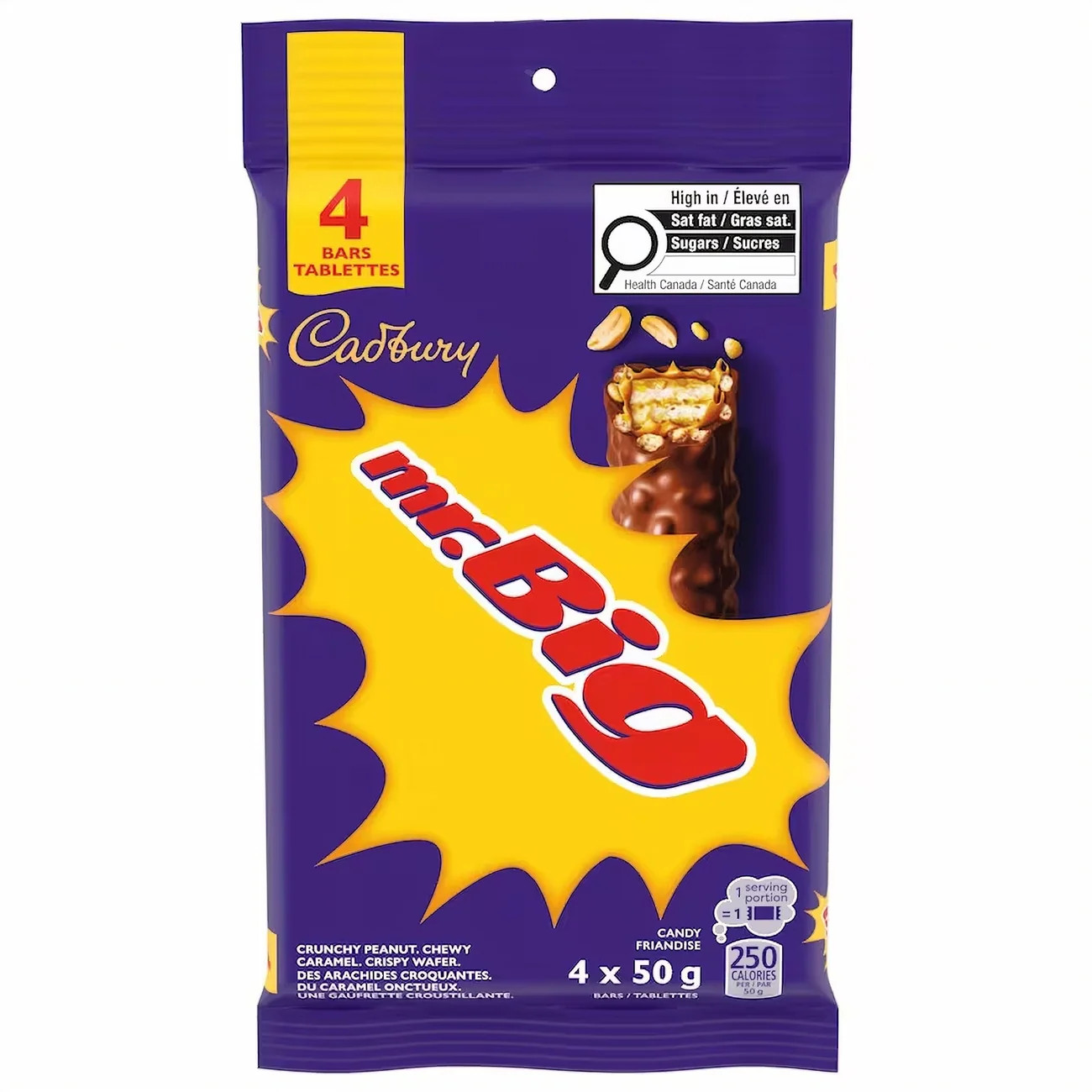 Cadbury Mr. Big Full Size Chocolate Bars, Individually Wrapped Candy – 4x50g
