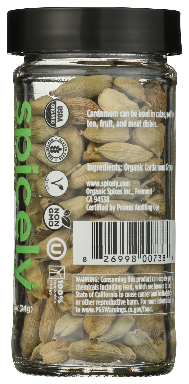 Organic Green Cardamom Pods By Spicely Organics 1.2 Oz 3 Pack