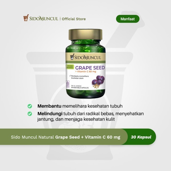 Natural Grape Seed + Vitamin C 60mg 30 Capsules antioxidant wellness blend