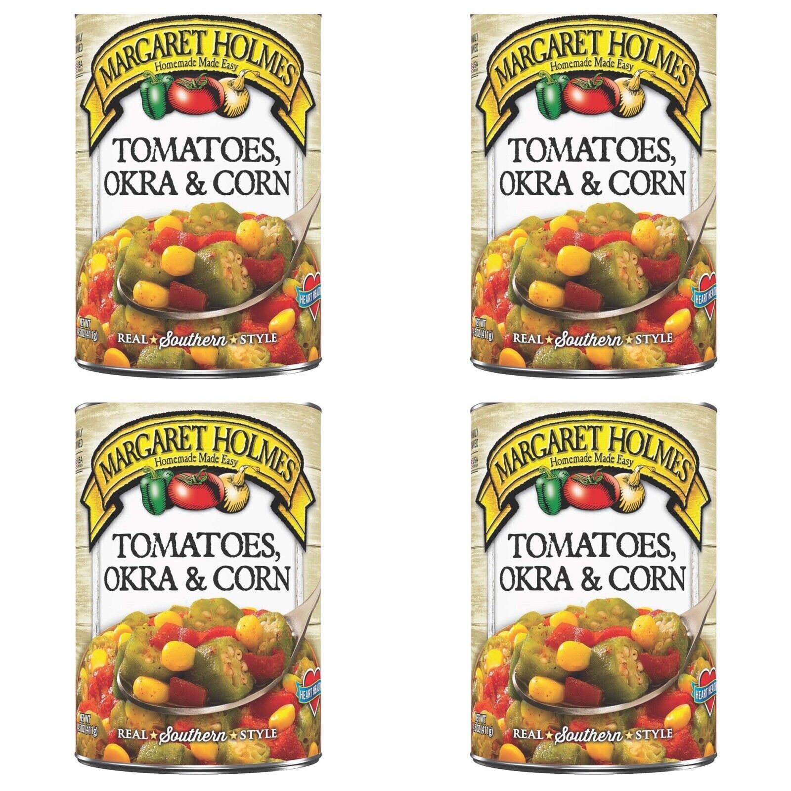 4 Pack Margaret Holmes Tomatoes Okra & Corn 14.5oz Can Soup Starter Canned Veget