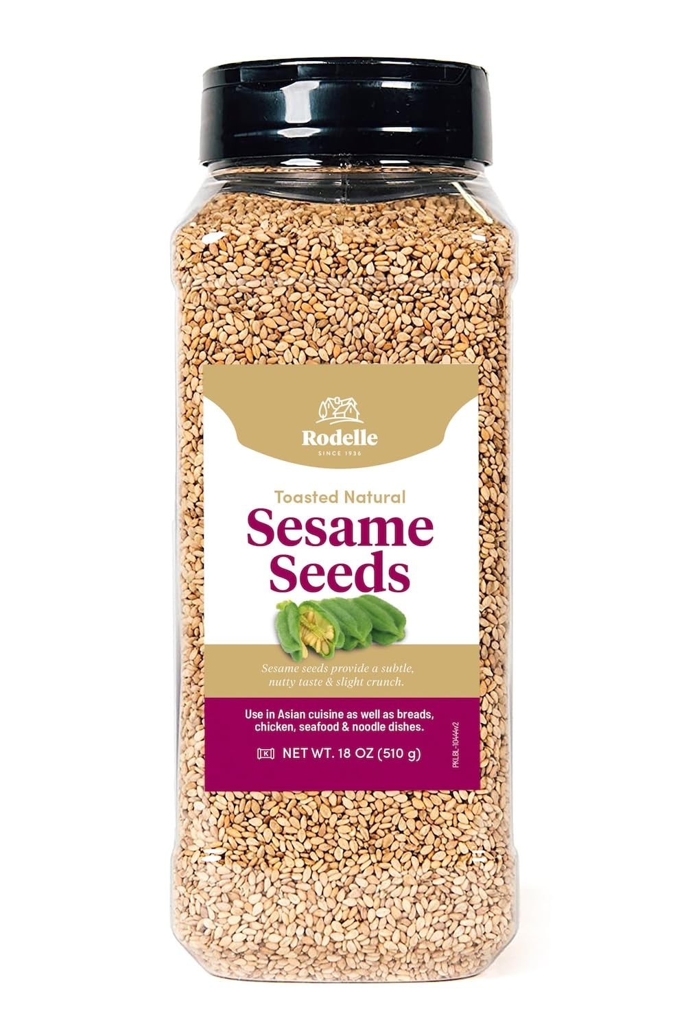 Rodelle Toasted Natural Sesame Seeds Gluten Free Made in USA,18 Ounce Jar-1 Pack