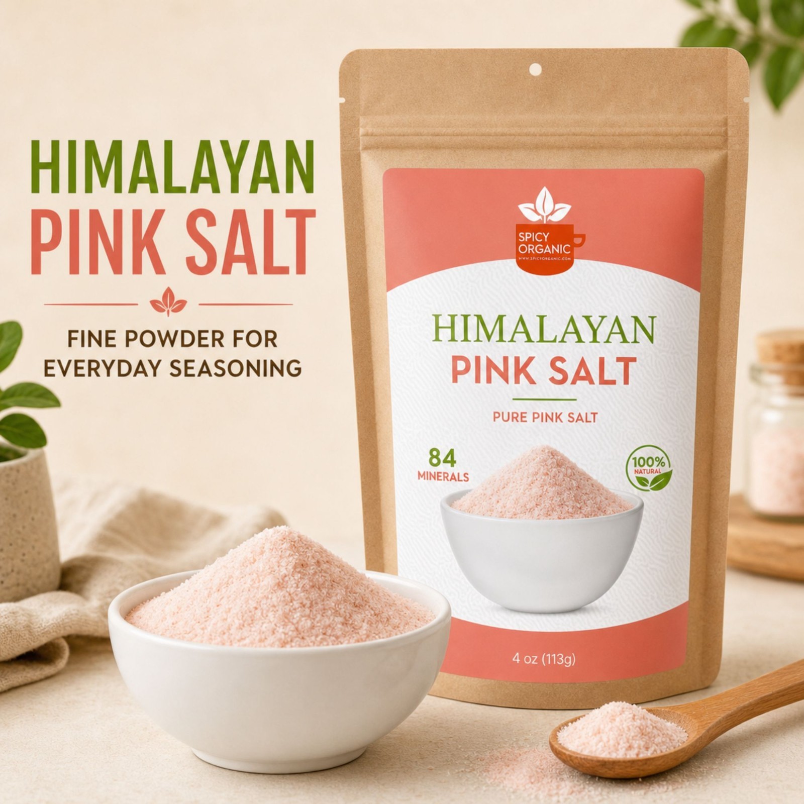 Spicy Organic Pink Himalayan Salt 4 oz | USDA Organic