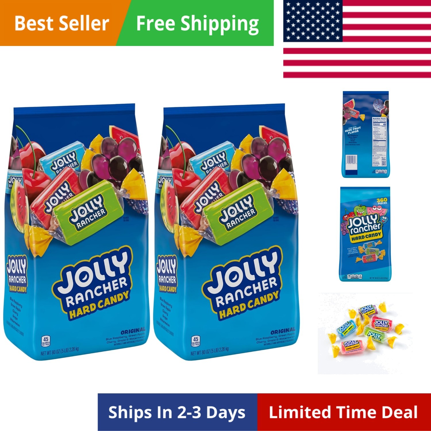 Assorted Fruit Flavored Hard Candy Bulk Bag, 5 lb Pack of 2