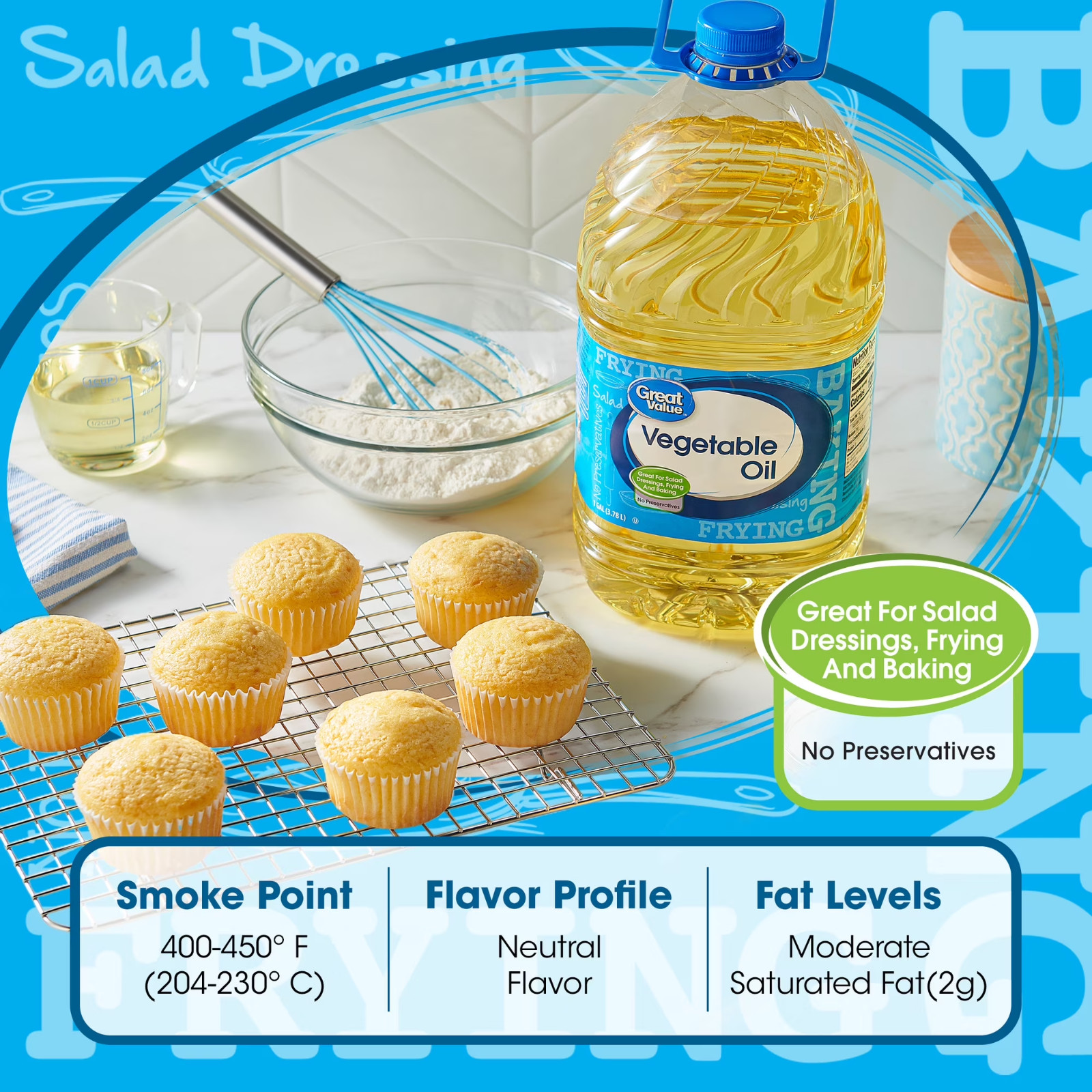 3 pack Great Value Vegetable Oil, 1 Gallon choice for all of your cooking