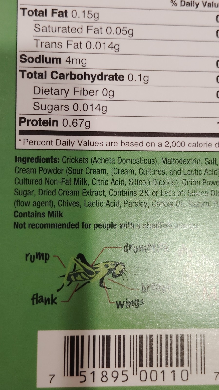 Crick-ettes Sour Cream & Onion Edible Insect Snack 1g Box Contains Milk Pantry