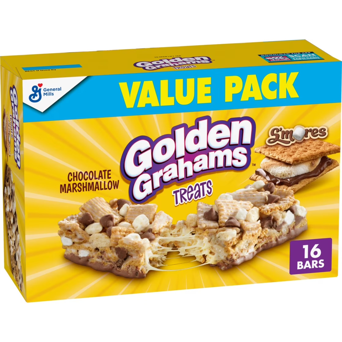 Golden Grahams Cereal Treat Bars, S’mores, Snack Bars, Value Pack, 16 Ct, 16.96.