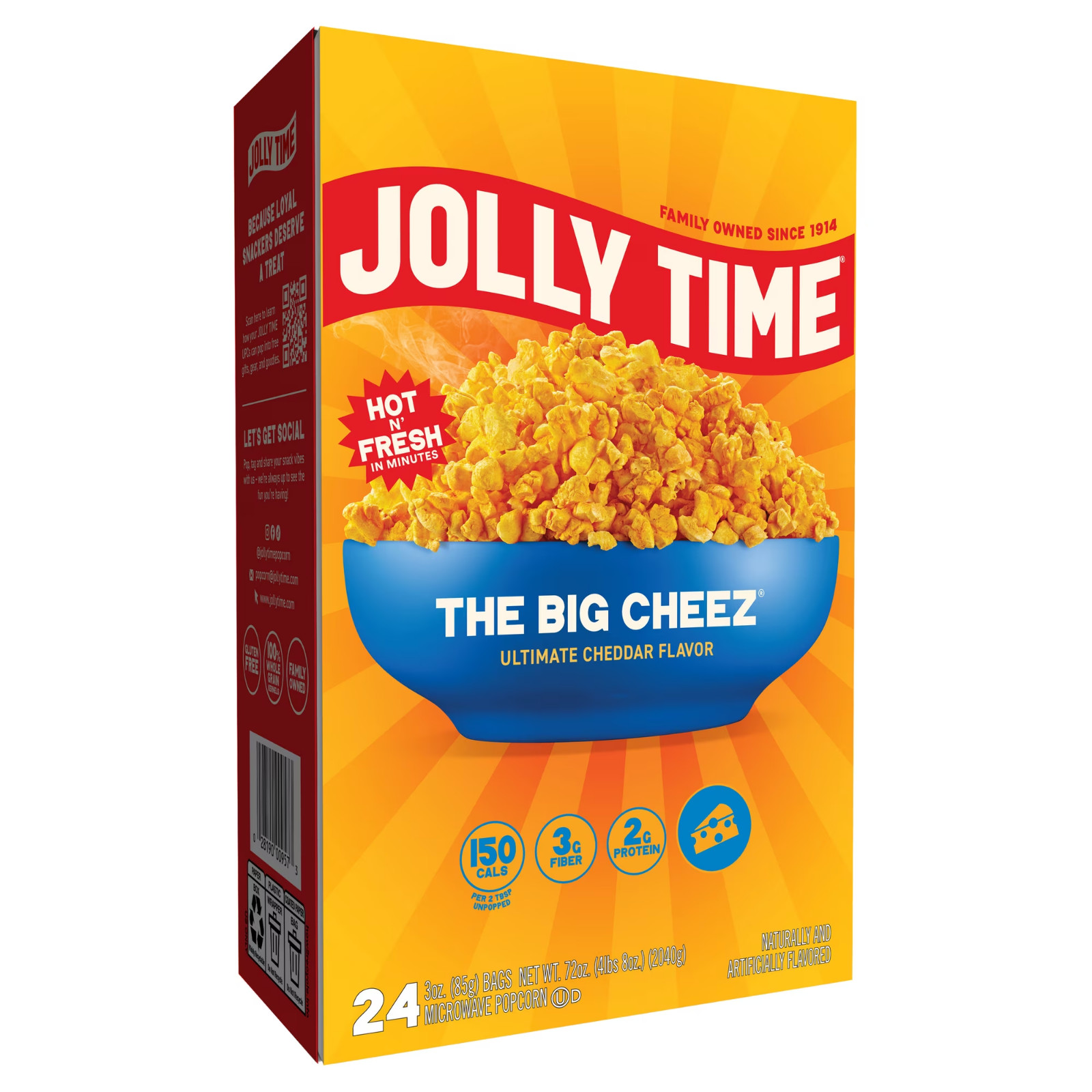 JOLLY TIME The Big Cheez Gourmet Cheddar Cheese Microwave Popcorn 24 Bags, 3.5 o