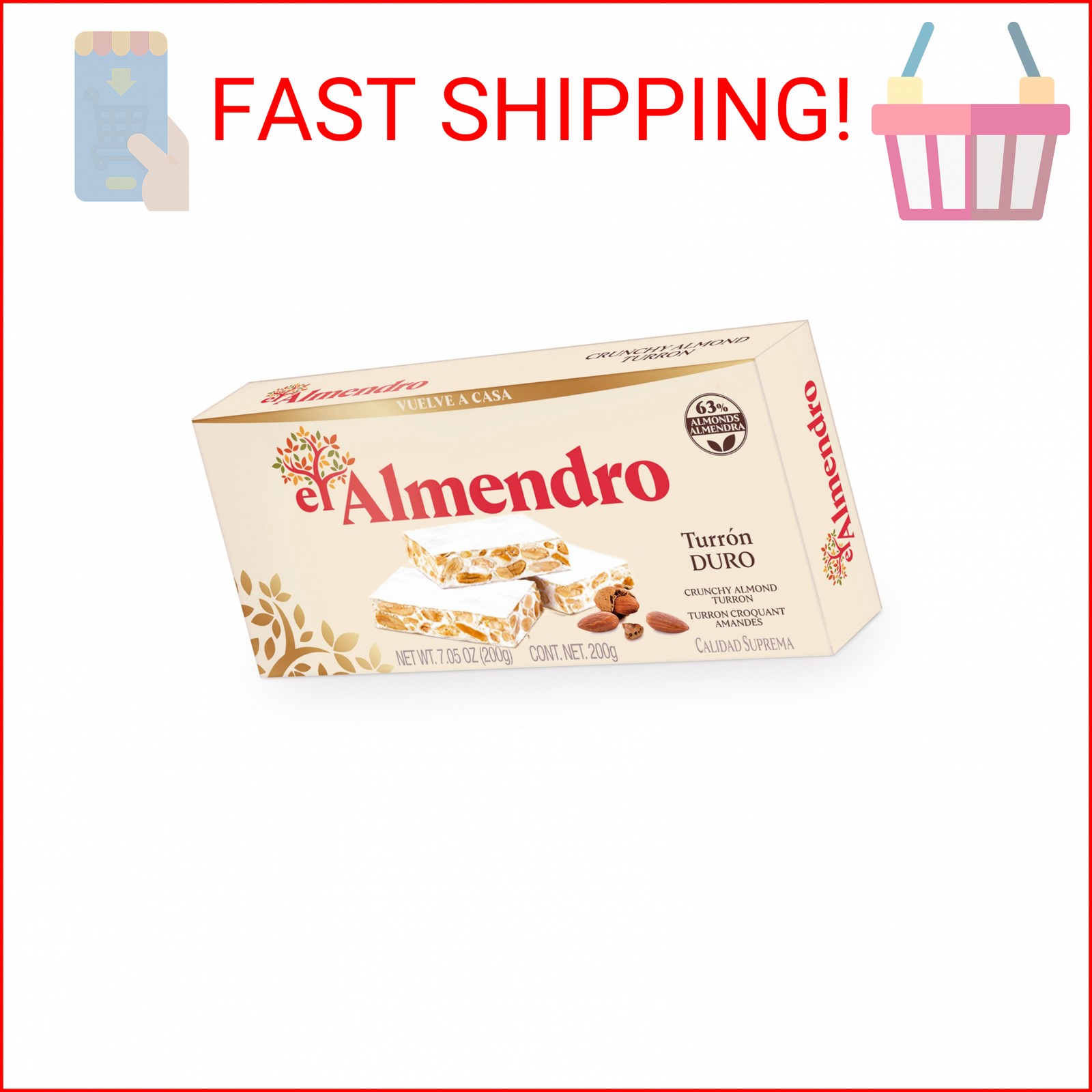 El Almendro Turrones, Turron Duro Nougat Christmas Candy, Crunchy Almond Torrone