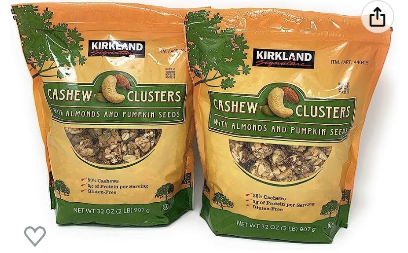 2 Packs Kirkland Signature Cashew Clusters 32 oz Each Pack