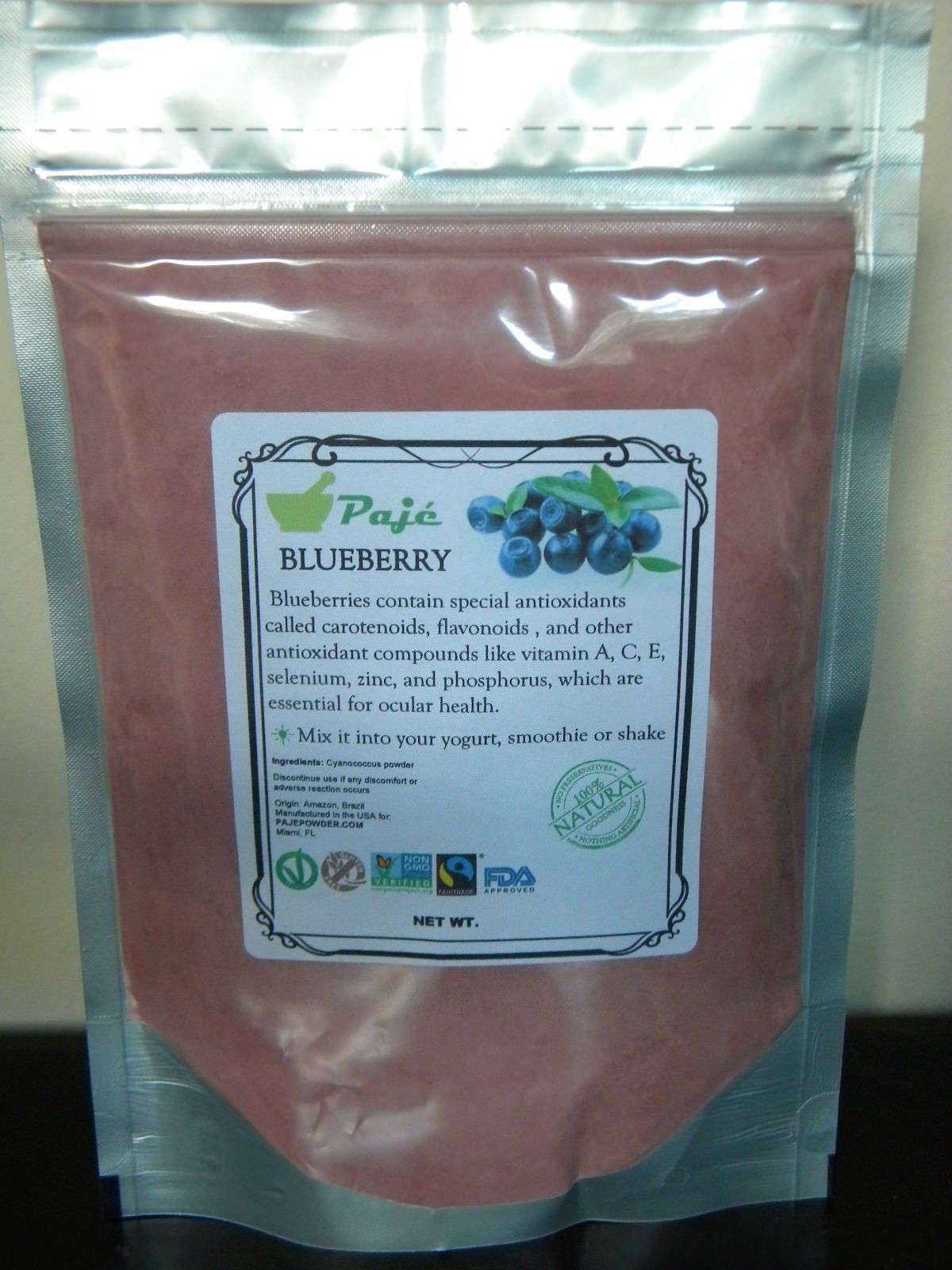 BLUEBERRY Powder 8oz 1/2LB – antioxidants carotenoids, flavonoids, vision – PAJE