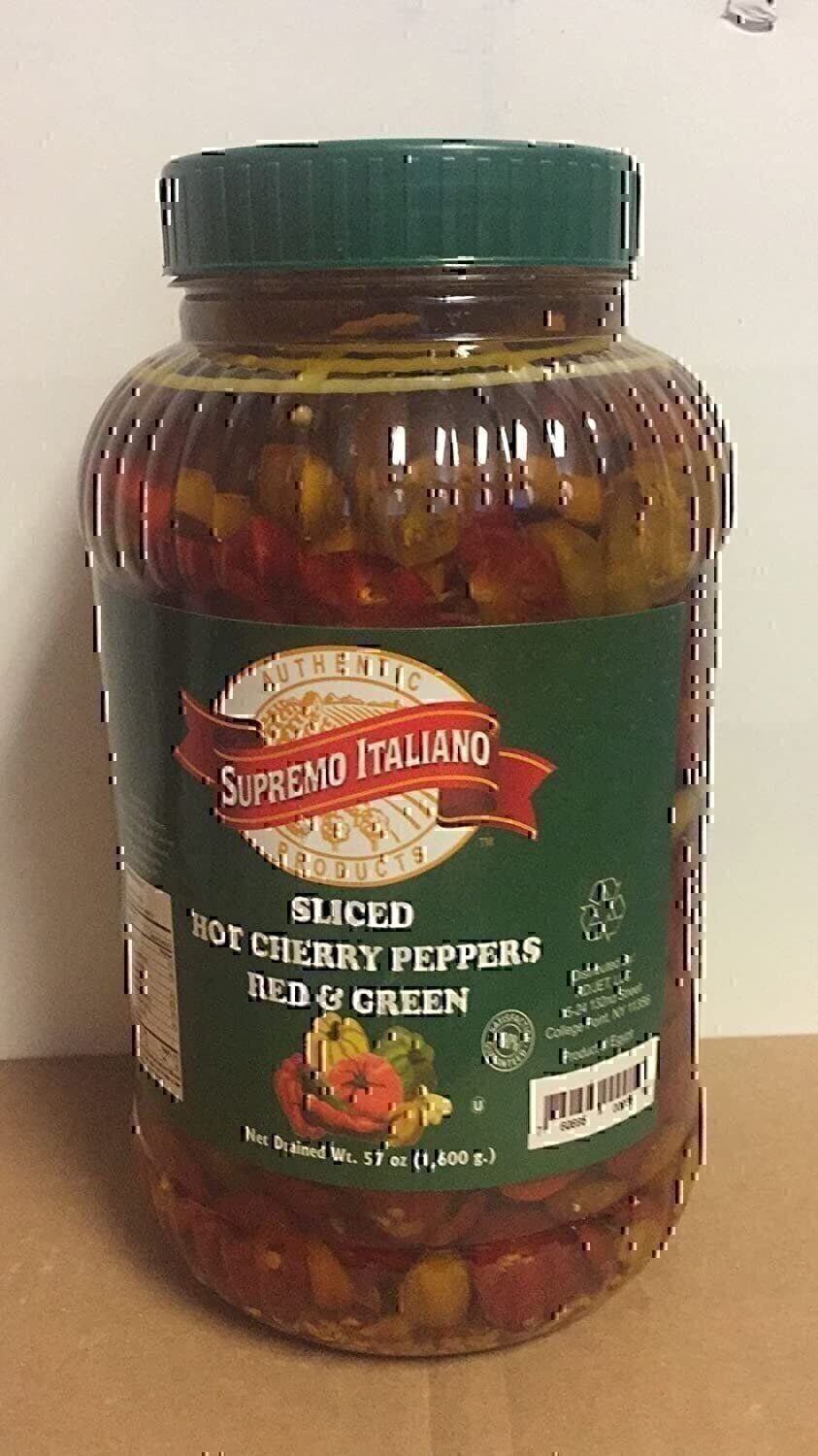 Supremo Italiano Hot Sliced Cherry Peppers 128 FL. OZ (1 Gallon) 3.8 Liters