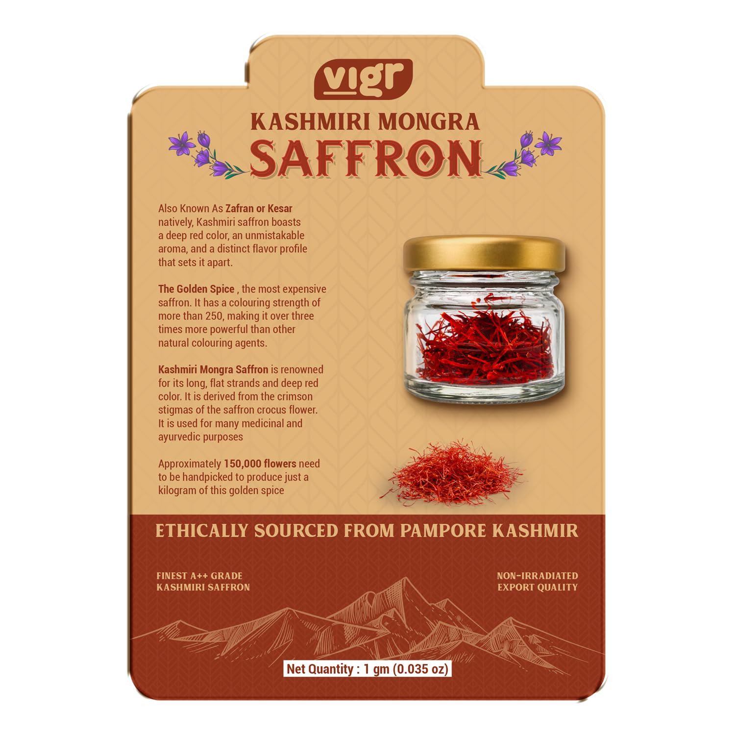 Single Origin Kashmiri Mongra Saffron (Kesar) – Farm Direct from Pampore, Lab Te