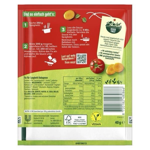 6x Knorr Spaghetti Bolognese Fix Seasoning Mix German 40g Packets