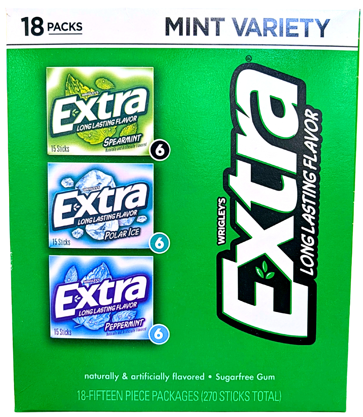 Wrigley’s Extra Mint Sugar Free Chewing Gum Variety Pack 18 Packs x 15 Pcs 07/26
