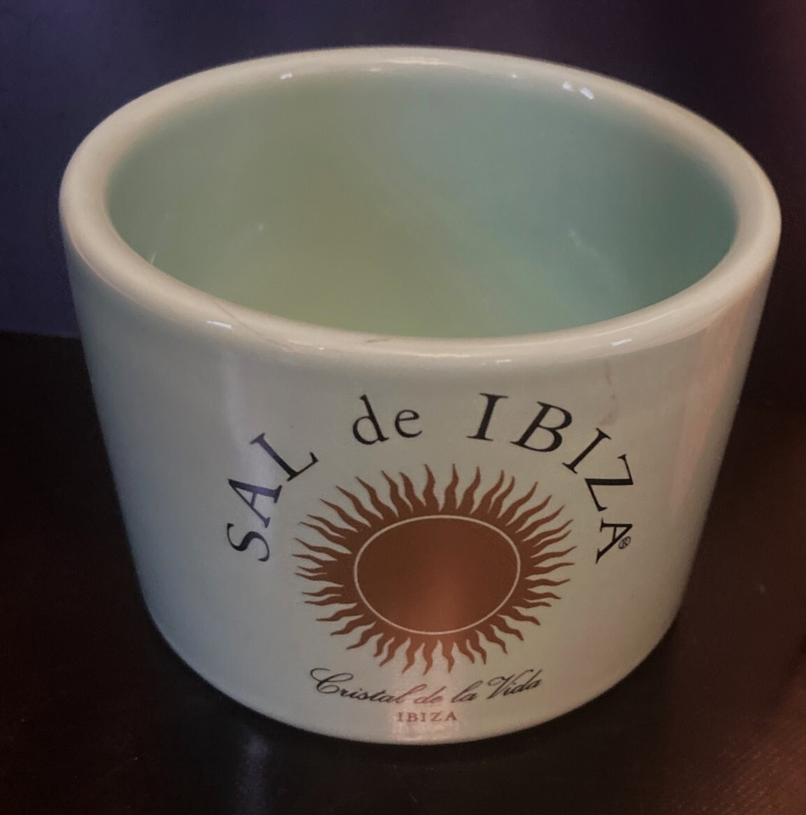 Sal De Ibiza Italy Empty Ceramic Jar Blue Open Pantry Sea Salt Dish 3″W Preowned