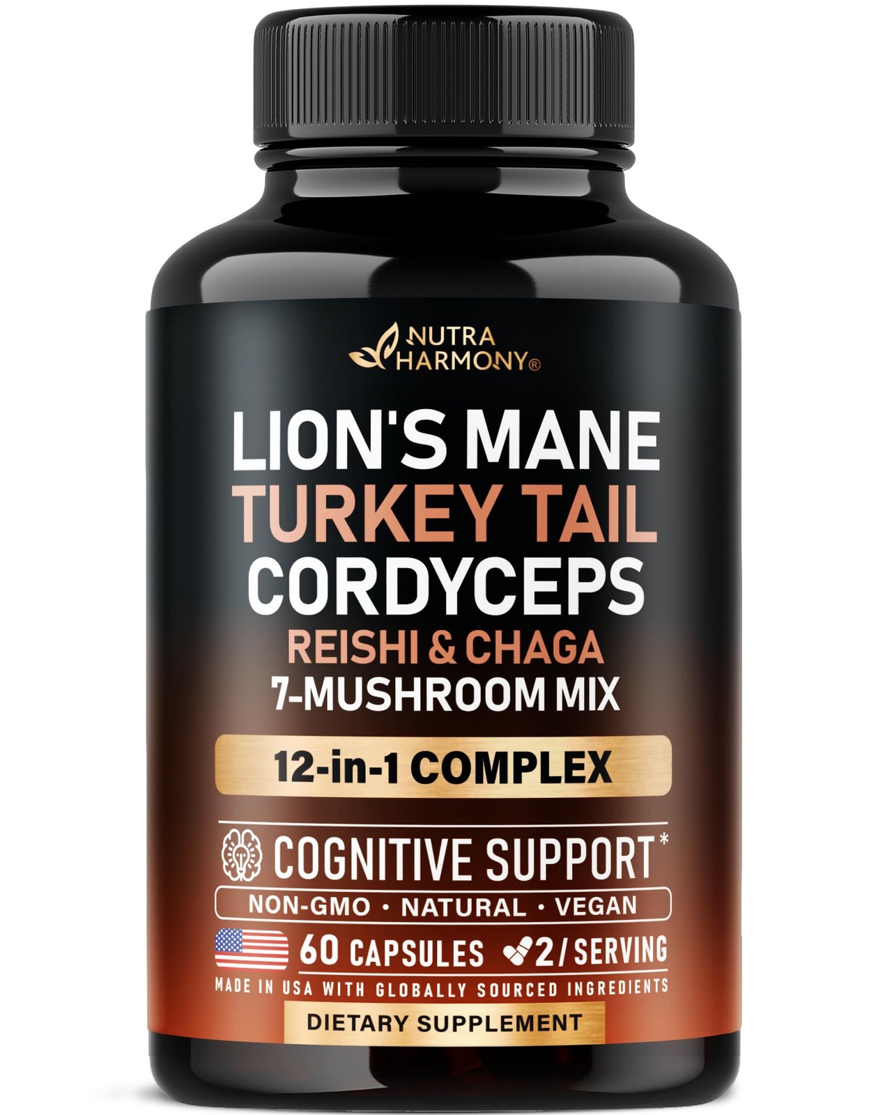Mushroom Supplement – Organic Lions Mane | Turkey Tail | 60 Count (Pack of 1)