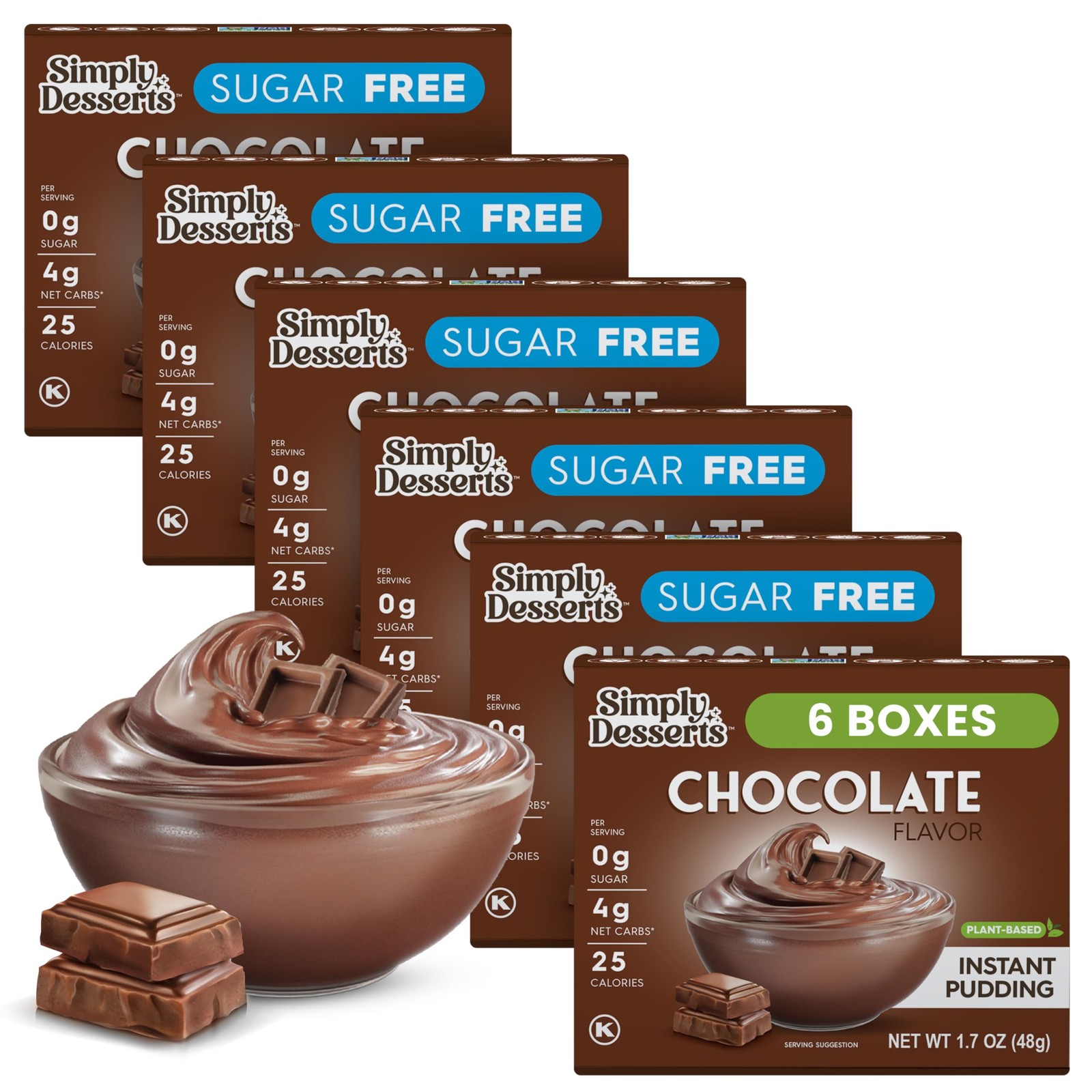 Simply Desserts Chocolate Instant Pudding, Sugar-Free, 1.7 Ounce (Pack of 6)