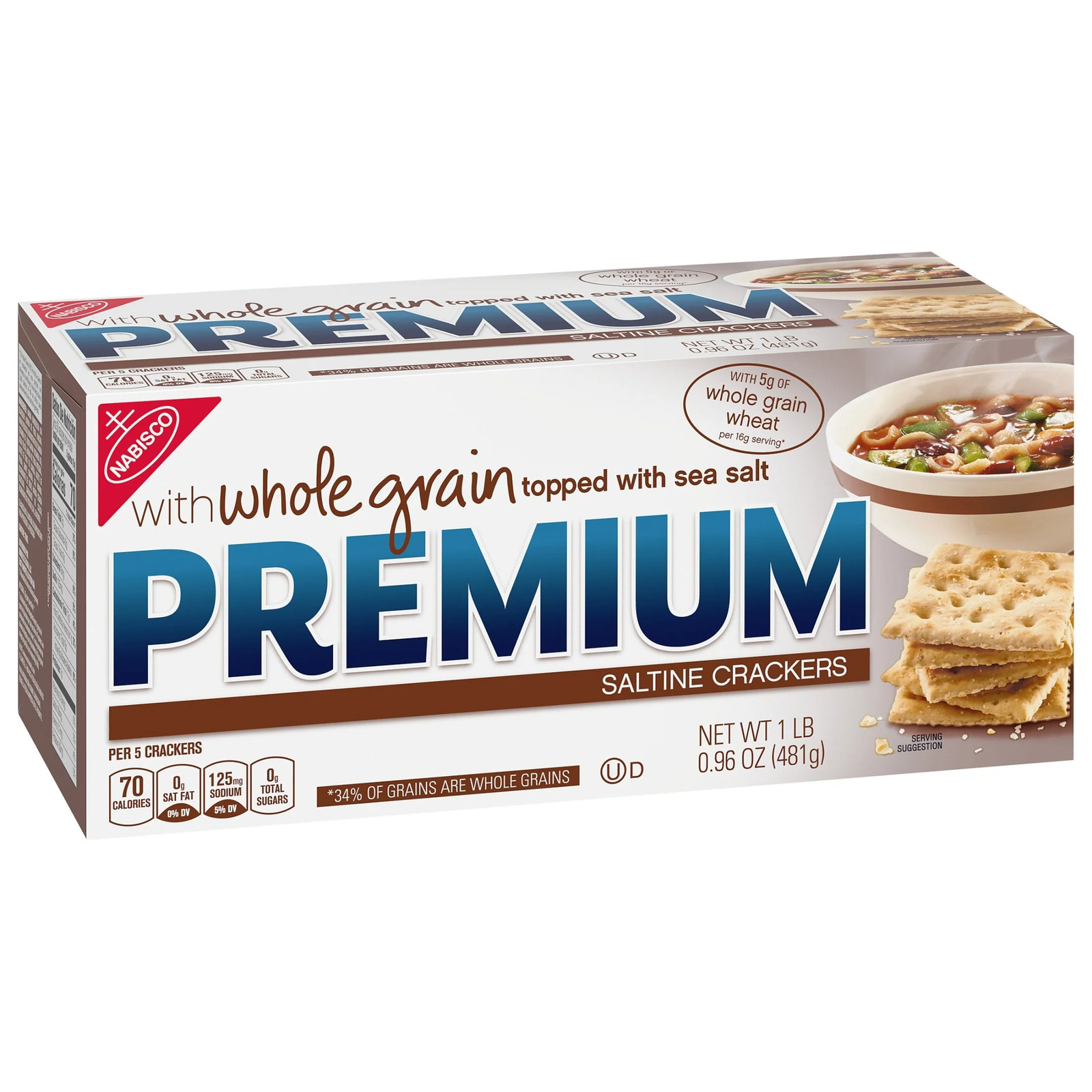 (3 Pack) Saltine Crackers, with Whole Grain Wheat, Lunch Snacks, 1.06 L