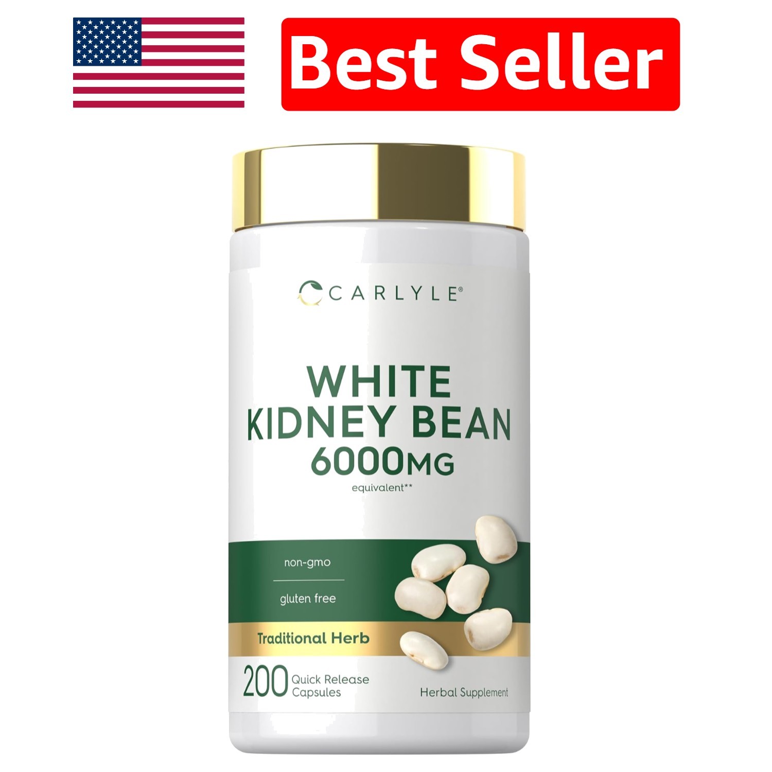 Gluten-Free White Kidney Bean Extract Capsules – 200 Count Dietary Supplement