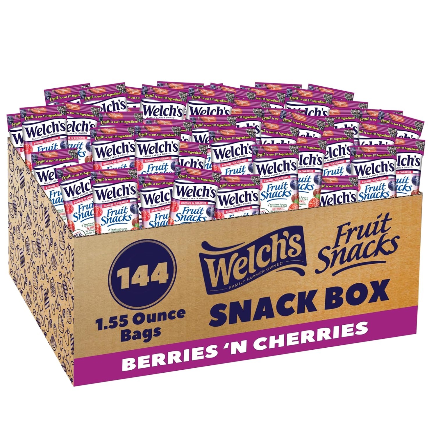 1.55 oz Fruit Snack Bags, 144 Count, Berries ‘n Cherries