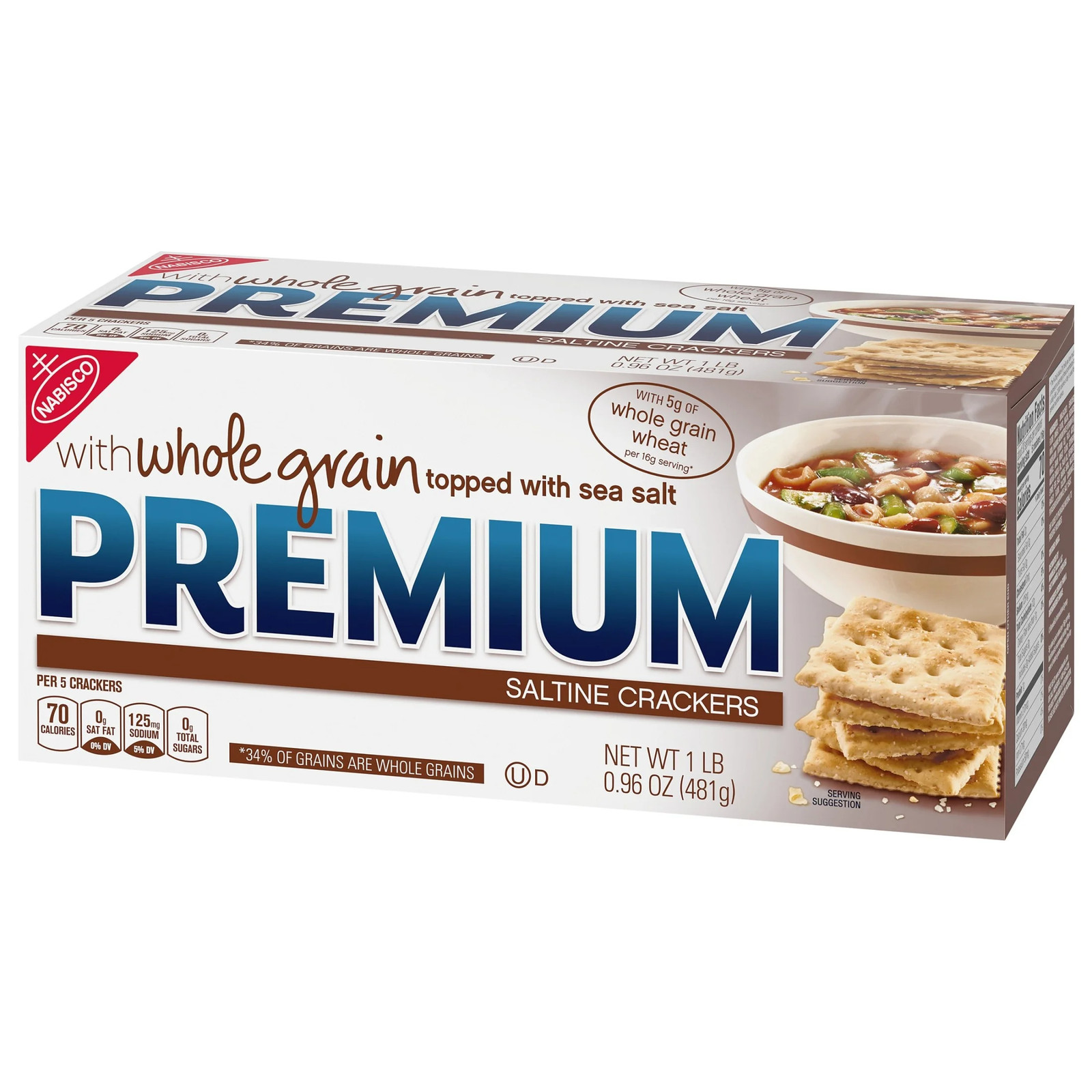 (3 Pack) Saltine Crackers, with Whole Grain Wheat, Lunch Snacks, 1.06 L