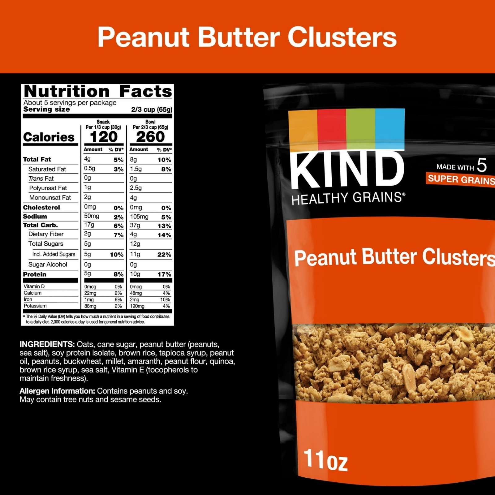 KIND Healthy Grains Peanut Butter Whole Grain Clusters Sesame Seeds 11 oz