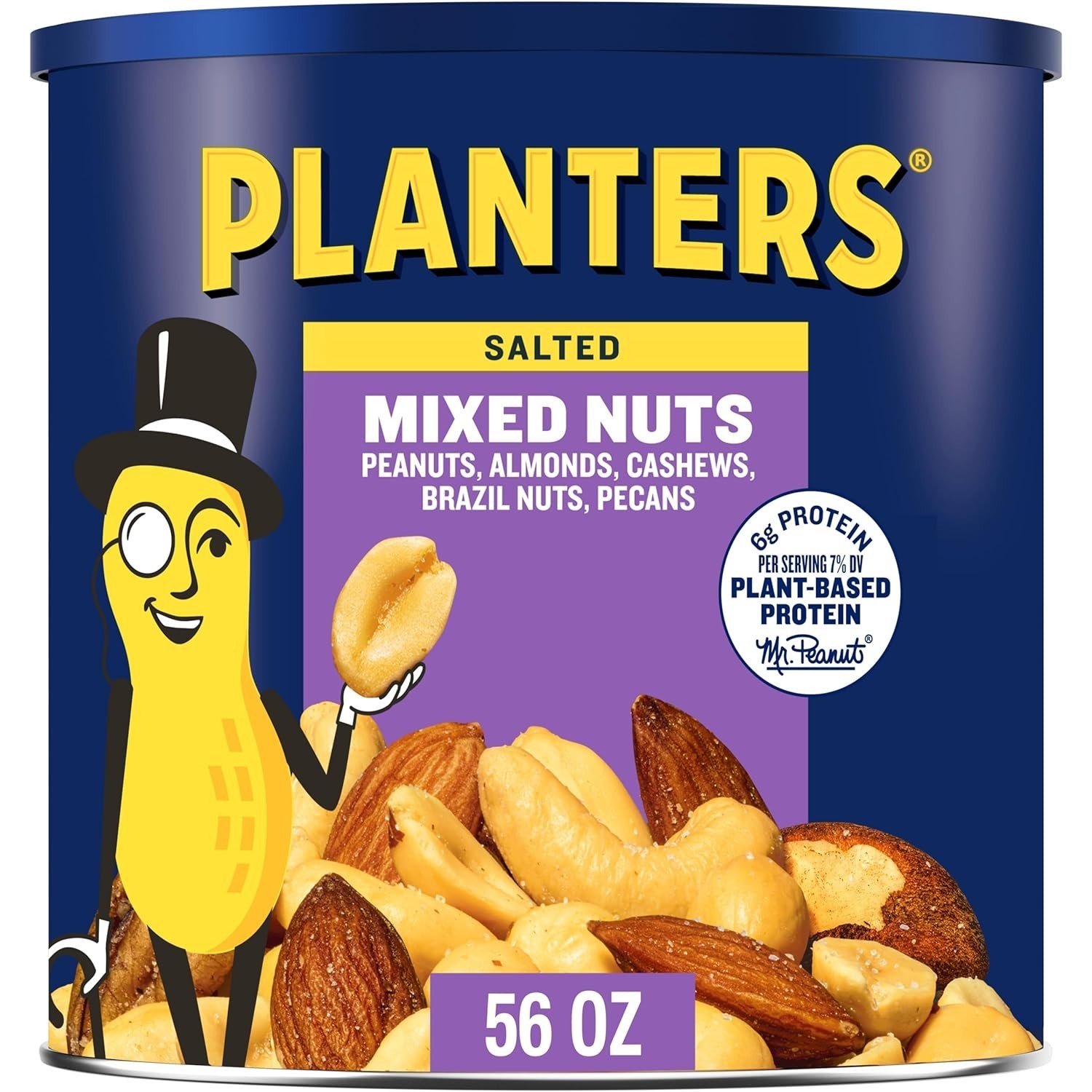 Salted Mixed Nuts 56oz Canister with Peanuts, Almonds, Cashews & More
